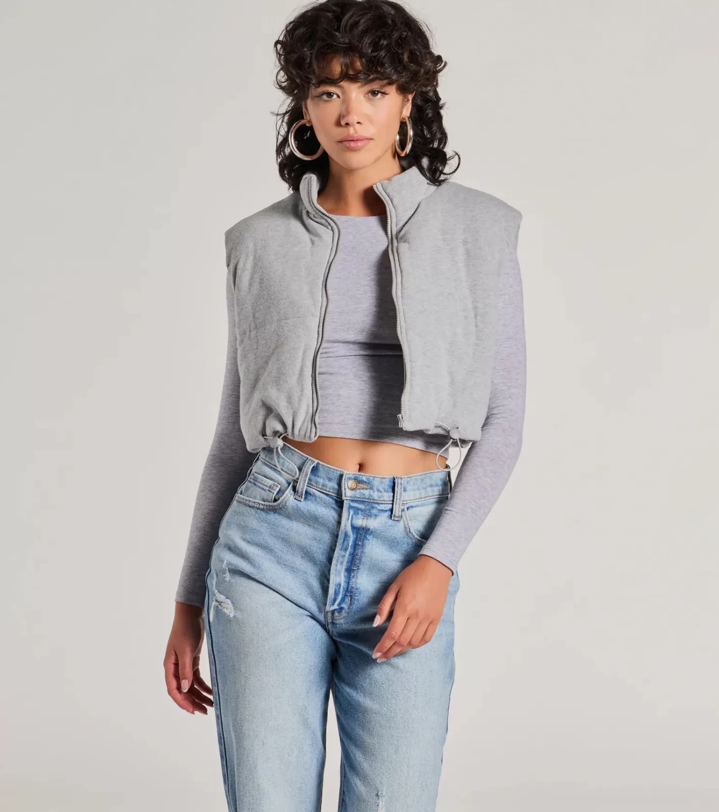 Windsor Cozy Vibes Knit Cropped Puffer Vest HEATHERGRAY Clearance