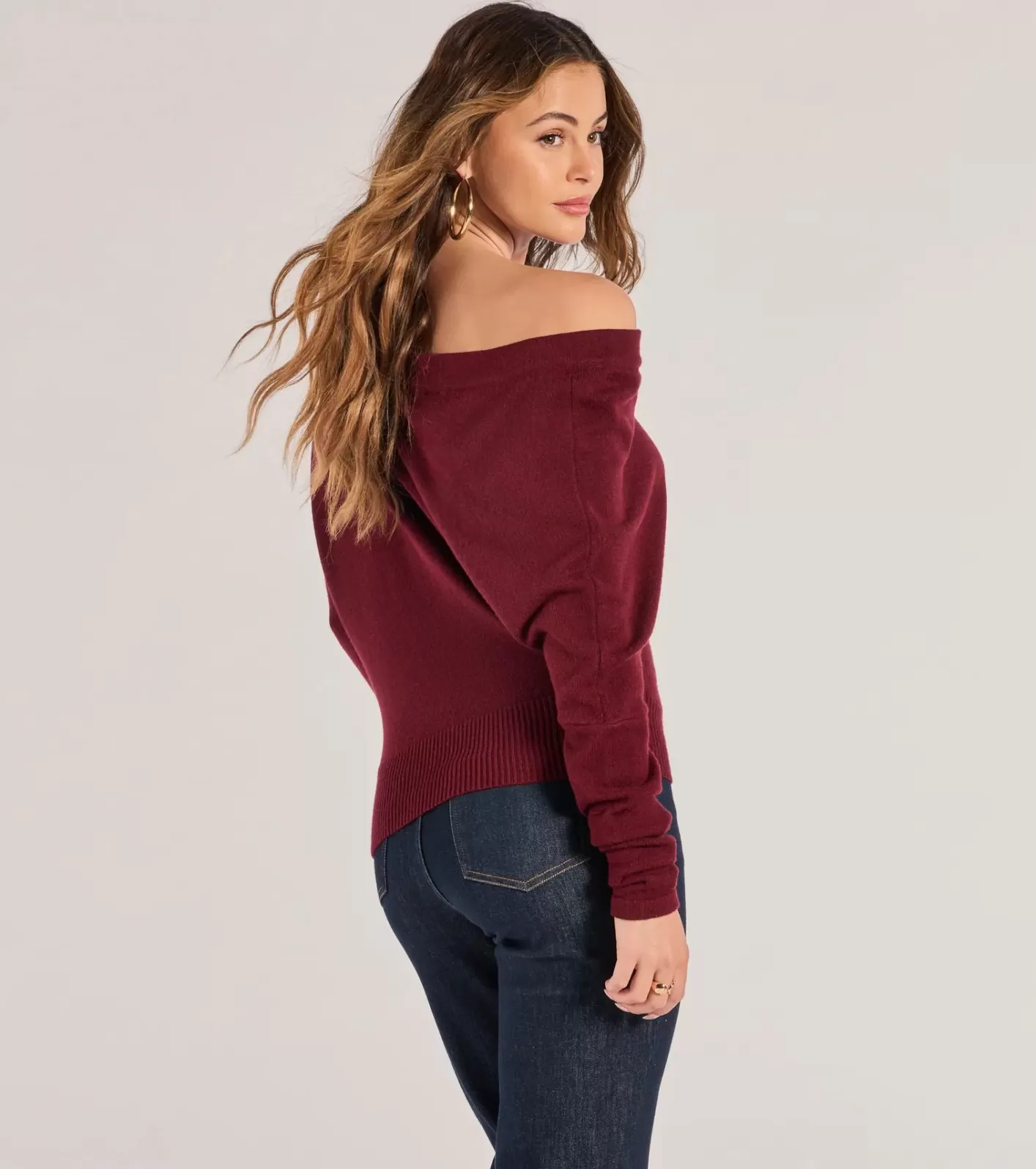 Windsor Cute And Cozy Off-Shoulder Knit Sweater BURGUNDY Cheap