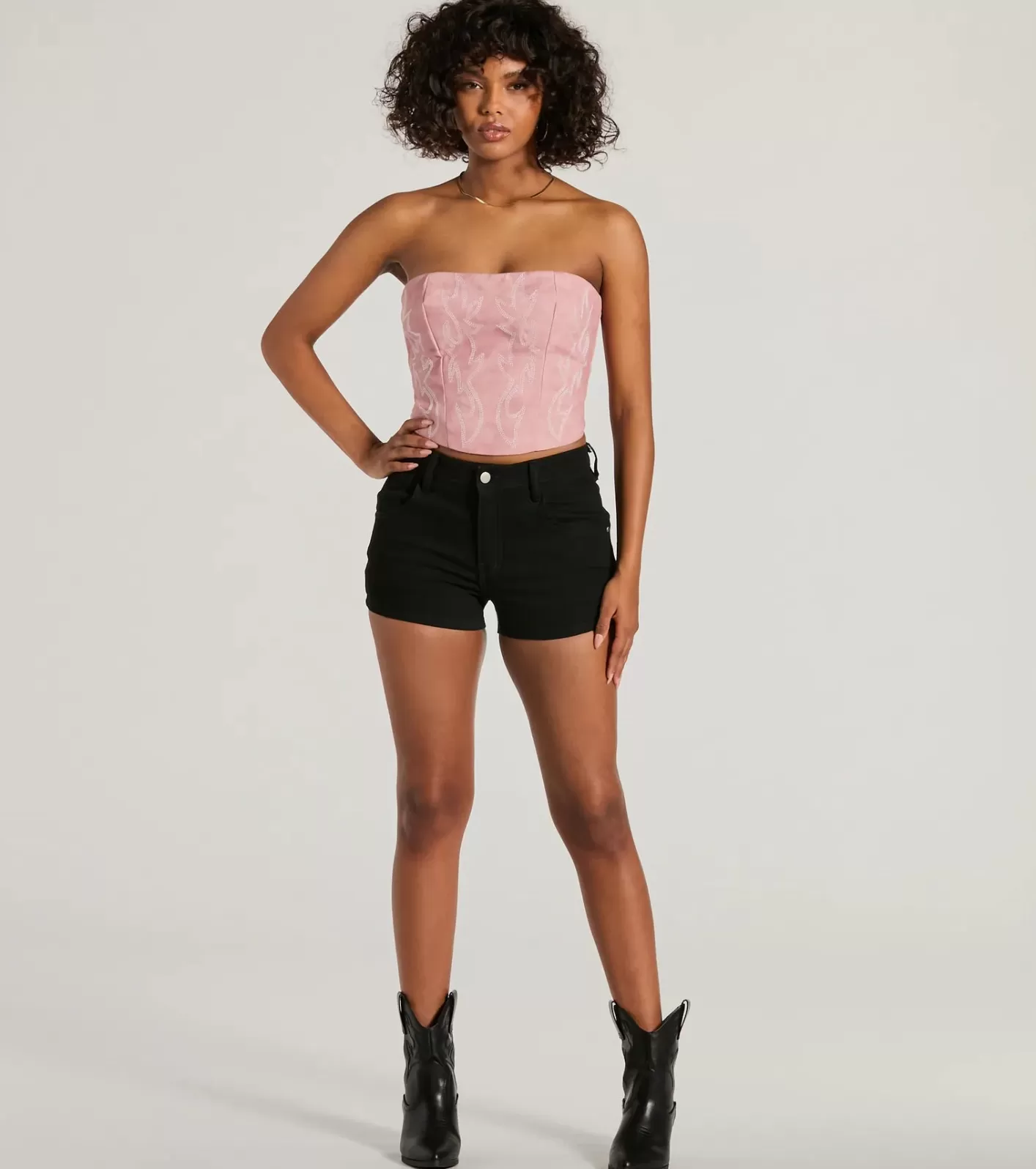 Windsor Cute Country Look Western Faux Leather Corset Top PINK Fashion