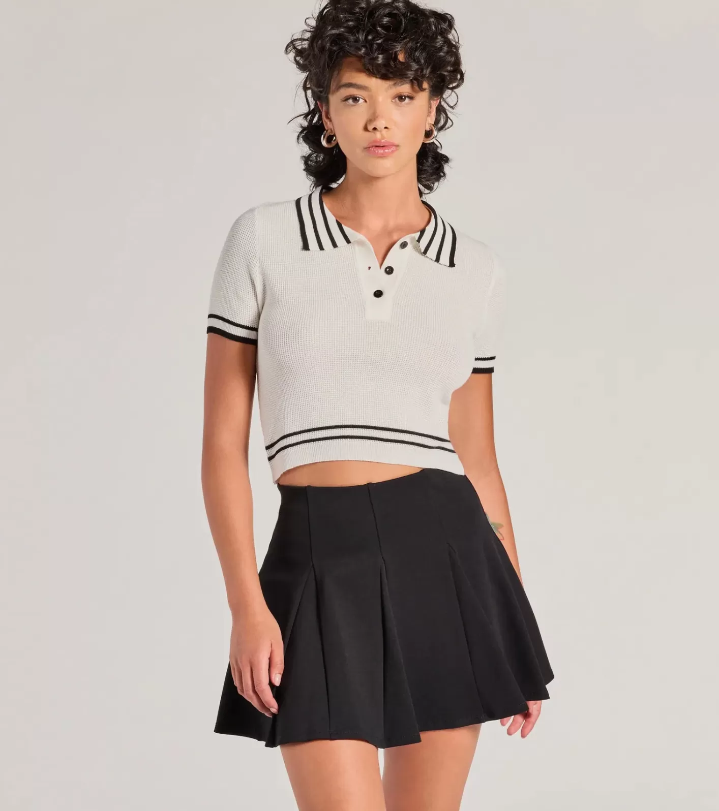 Windsor Cute Status Striped Polo Crop Top IVORY Cheap