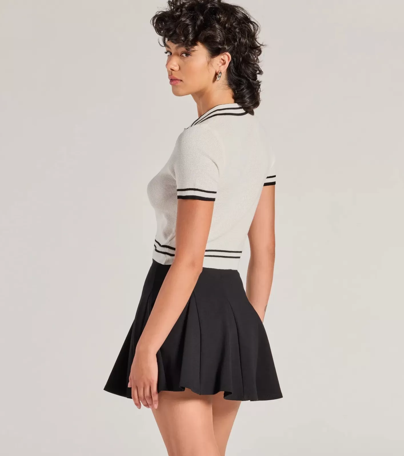Windsor Cute Status Striped Polo Crop Top IVORY Cheap