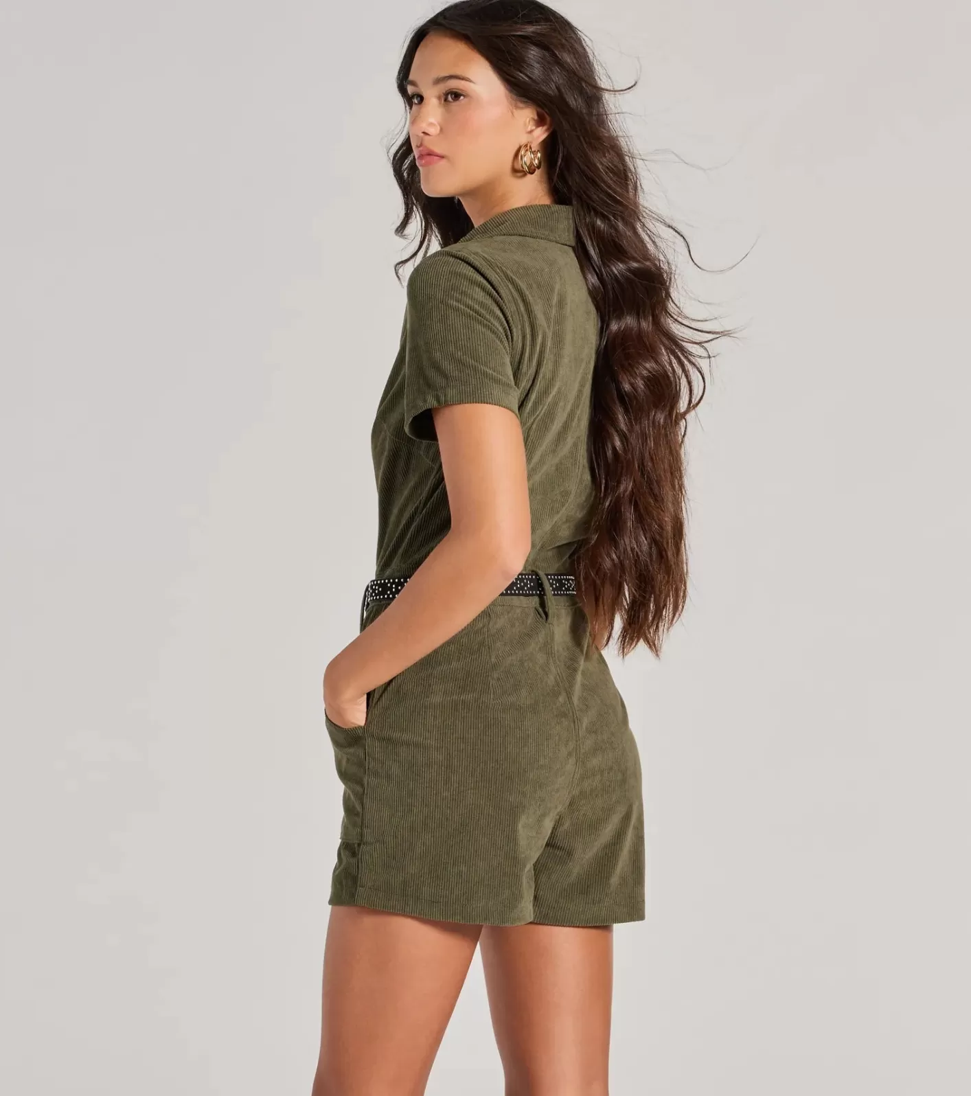 Windsor Cute Trend Corduroy Short Sleeve Romper OLIVE Sale