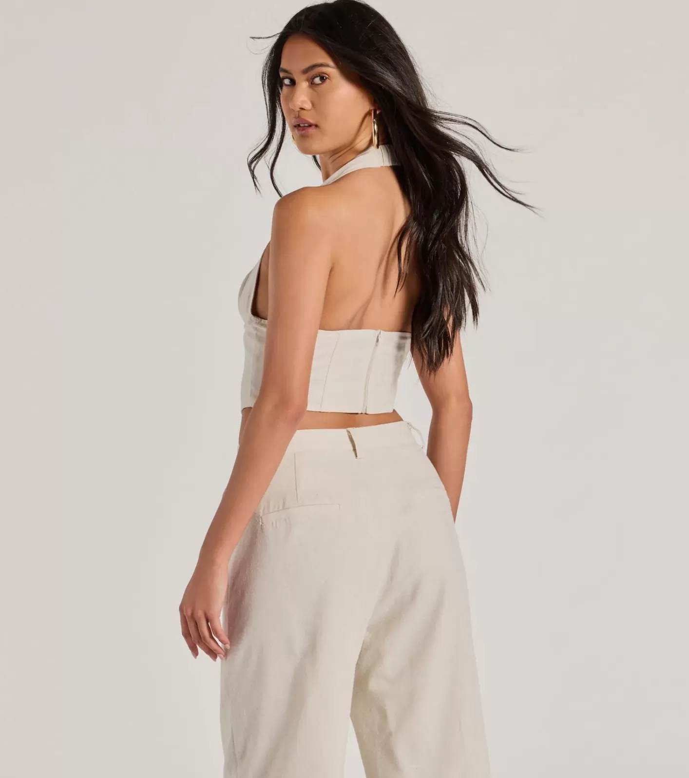 Windsor Cutest Babe Halter V-Neck Corset Crop Top NATURAL Cheap