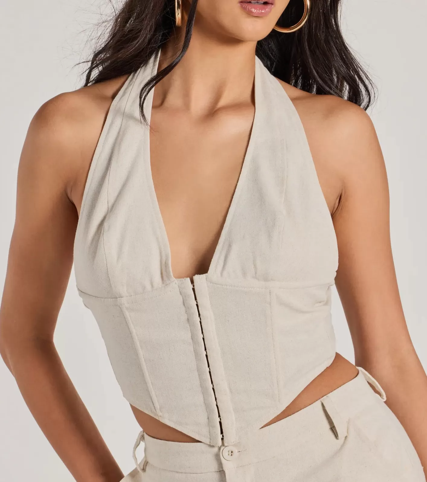 Windsor Cutest Babe Halter V-Neck Corset Crop Top NATURAL Cheap