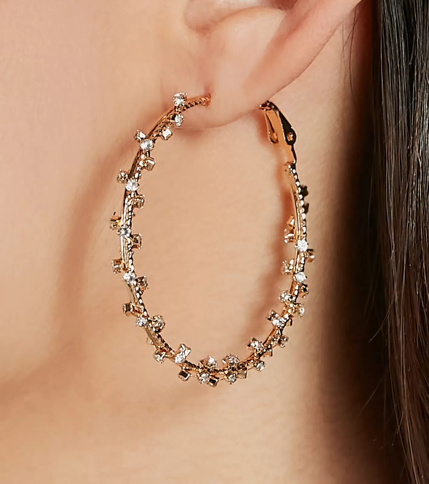 Windsor Dainty Brilliance Rhinestone Hoop Earrings GOLD Outlet