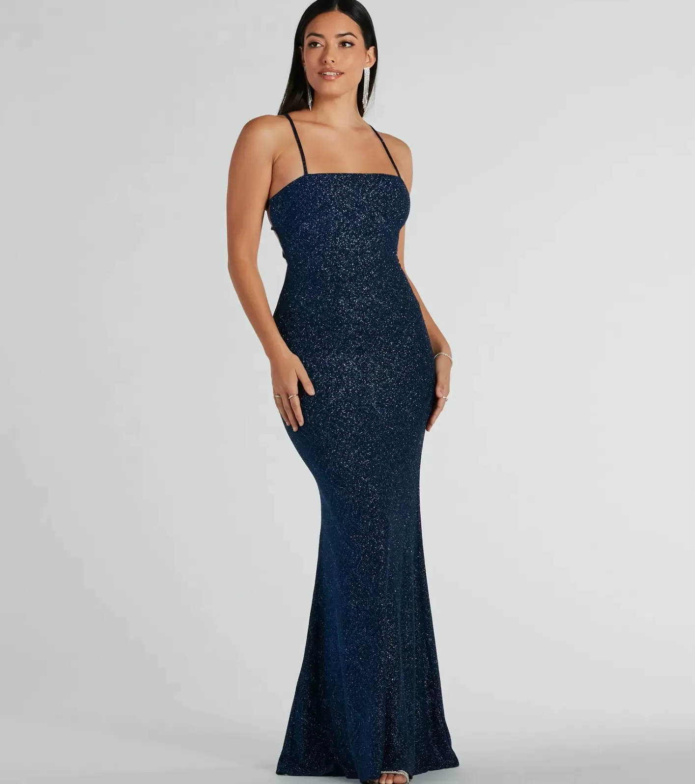 Windsor Daisia Strappy Back Mermaid Glitter Formal Dress NAVY Store