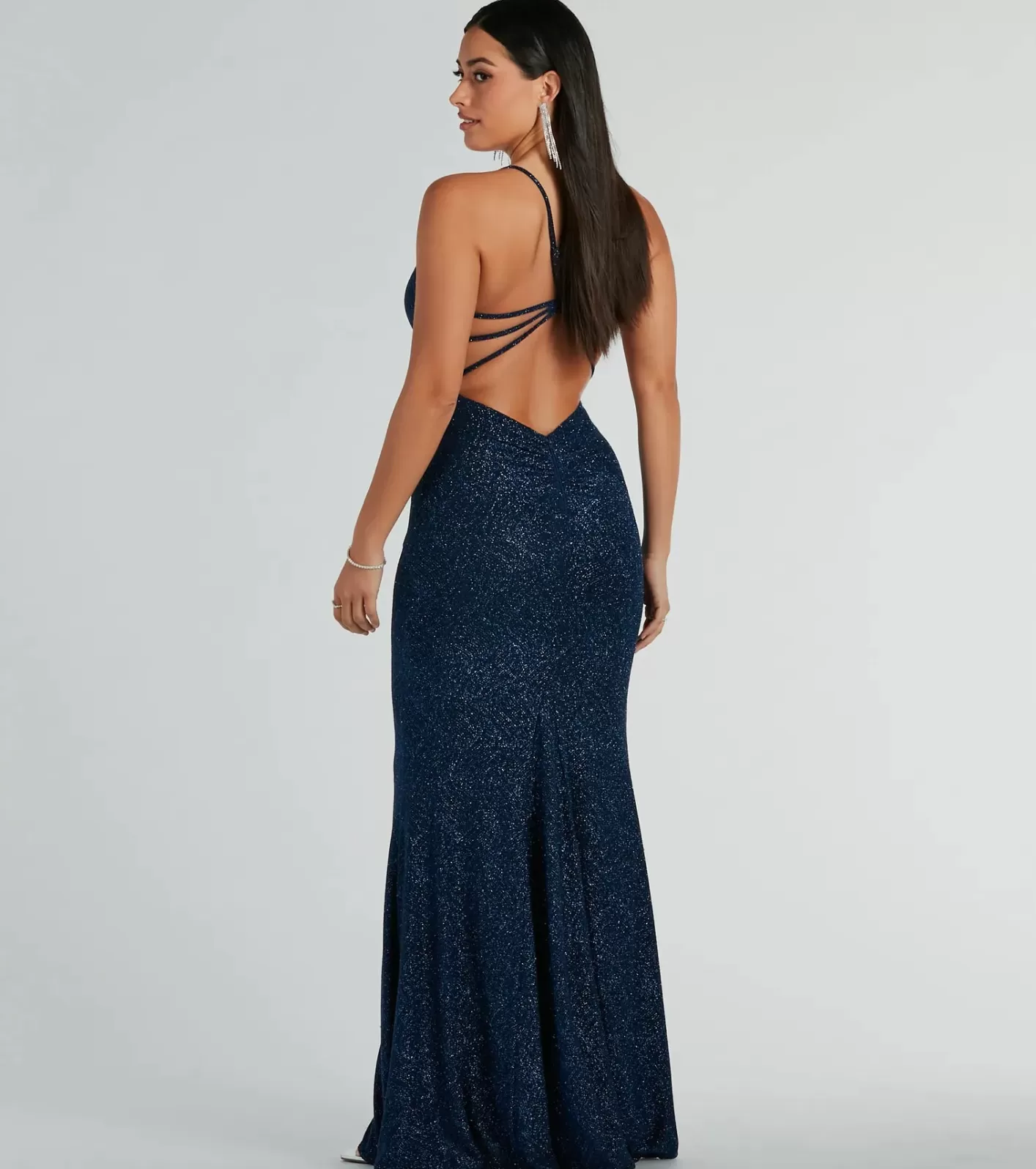 Windsor Daisia Strappy Back Mermaid Glitter Formal Dress NAVY Store