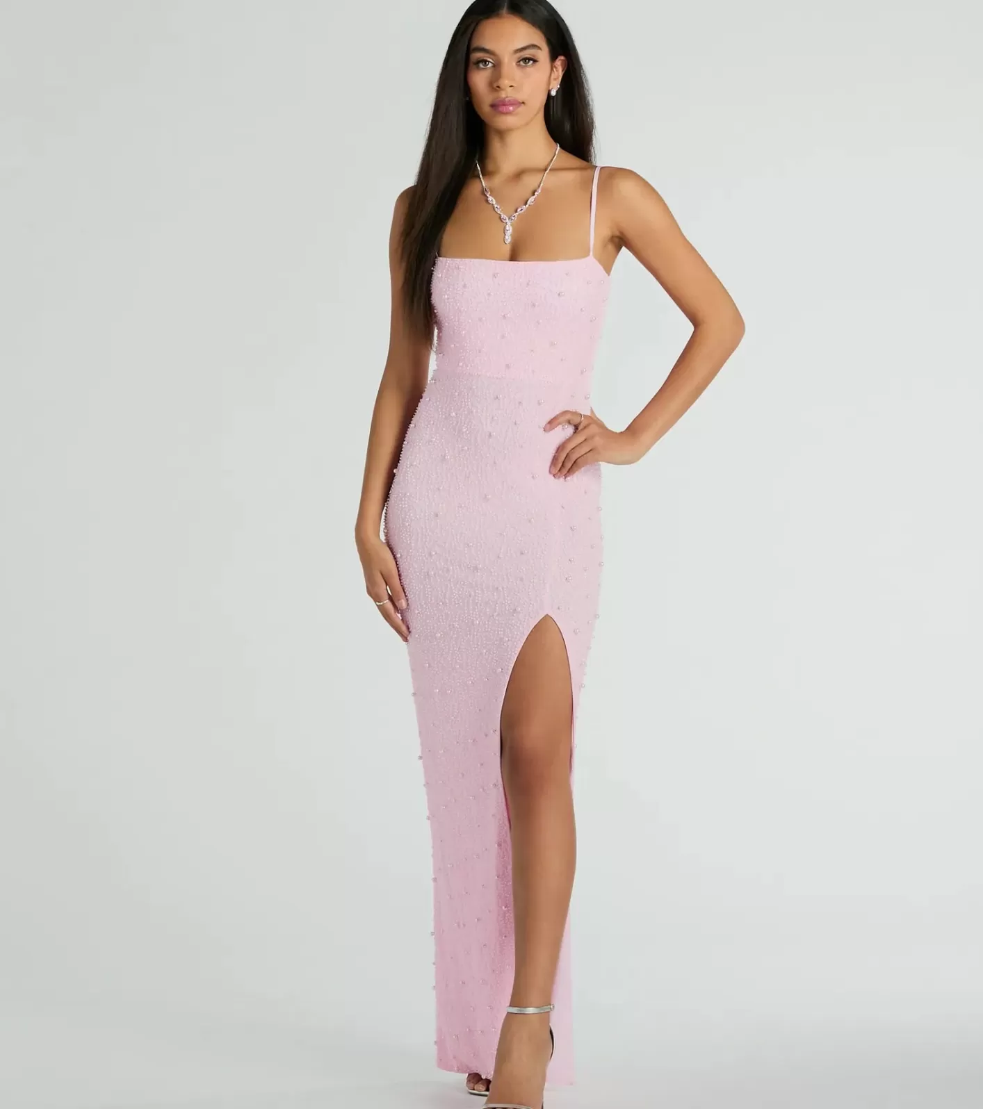 Windsor Daniella Sleeveless Faux Pearl Bead Slim Formal Dress PINK Best Sale