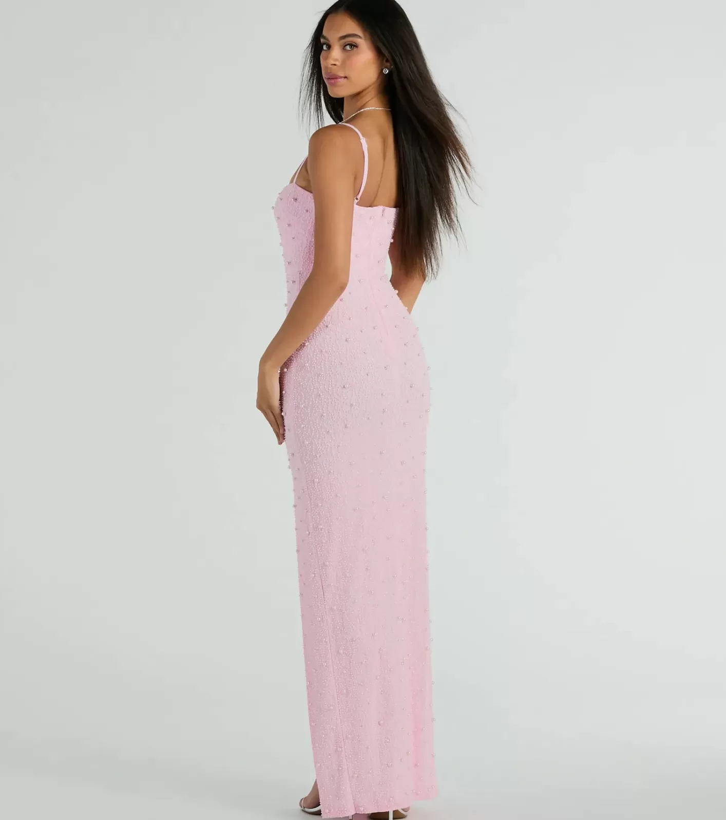 Windsor Daniella Sleeveless Faux Pearl Bead Slim Formal Dress PINK Best Sale