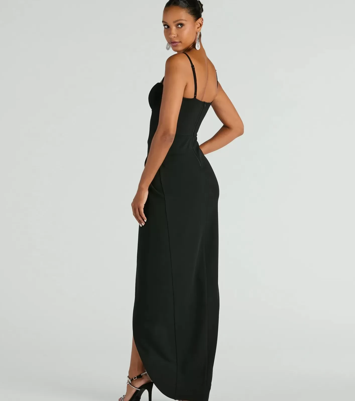 Windsor Darcie Sweetheart Ruffle Slim Crepe Formal Dress BLACK Discount