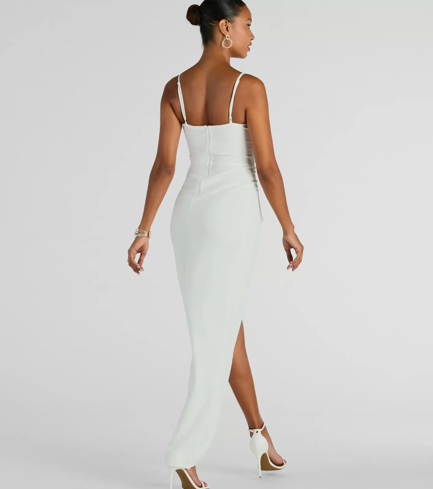 Windsor Darcie Sweetheart Ruffle Slim Crepe Formal Dress WHITE Cheap