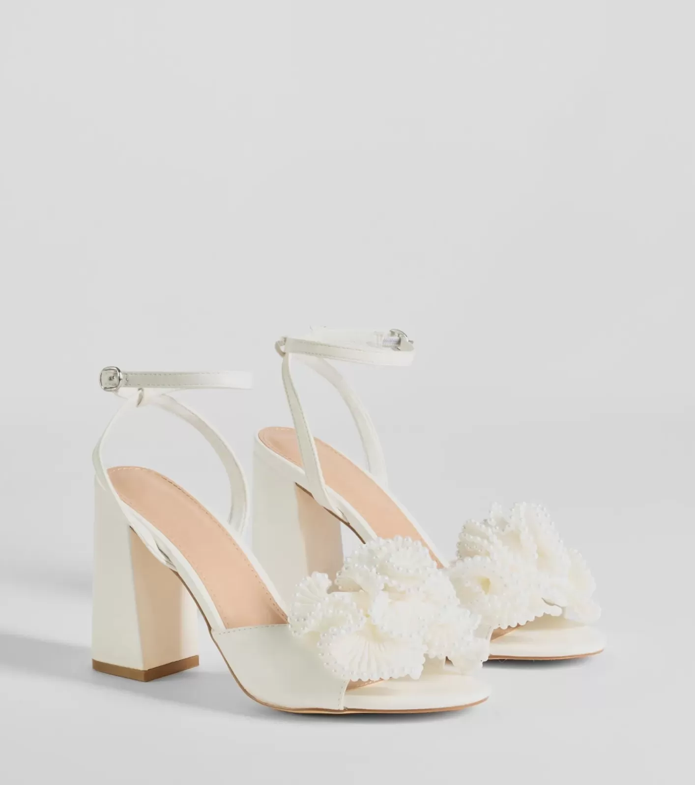 Windsor Darling Touch Beaded Ruffle Block Heels WHITE Fashion