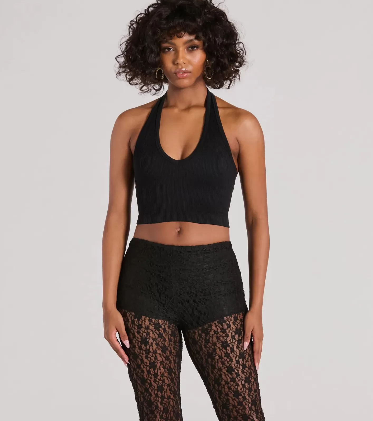Windsor Day Or Night Halter V-Neck Crop Top BLACK Outlet