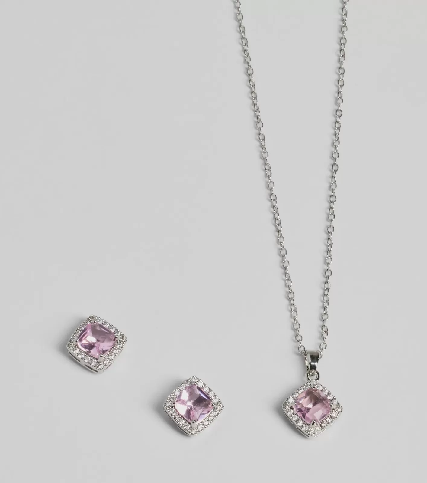 Windsor Dazzling Dainty Cubic Zirconia Necklace And Earrings Set PINK Discount