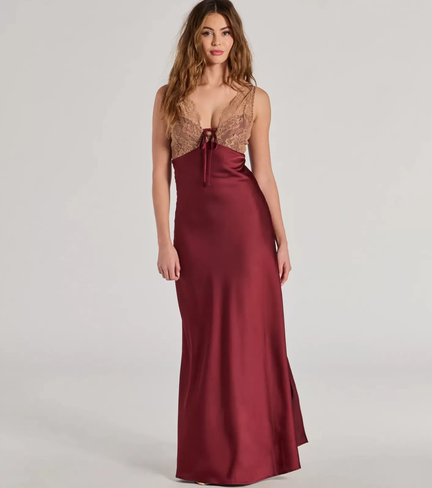 Windsor Deirdre Satin and Lace Sleeveless Mermaid Dress BURGUNDY Cheap