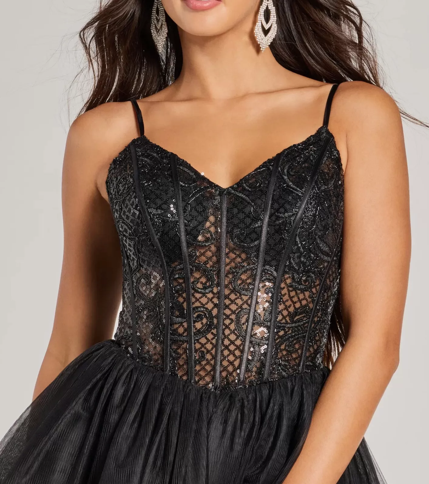Windsor Delani Sequin Corset Tulle A-Line Party Dress BLACK Outlet