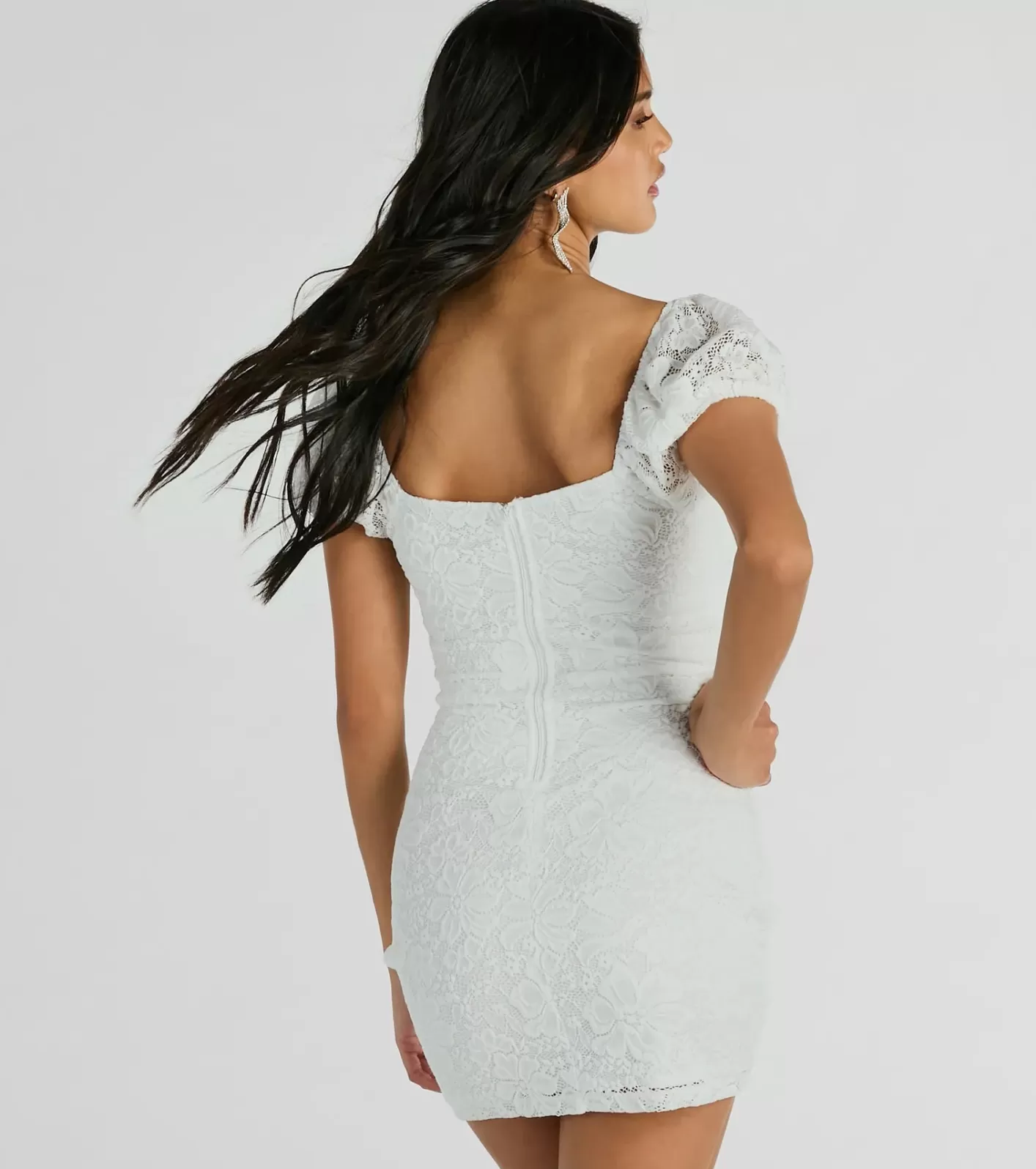 Windsor Delicate Essence Puff Sleeve Corset Lace Mini Dress WHITE Store