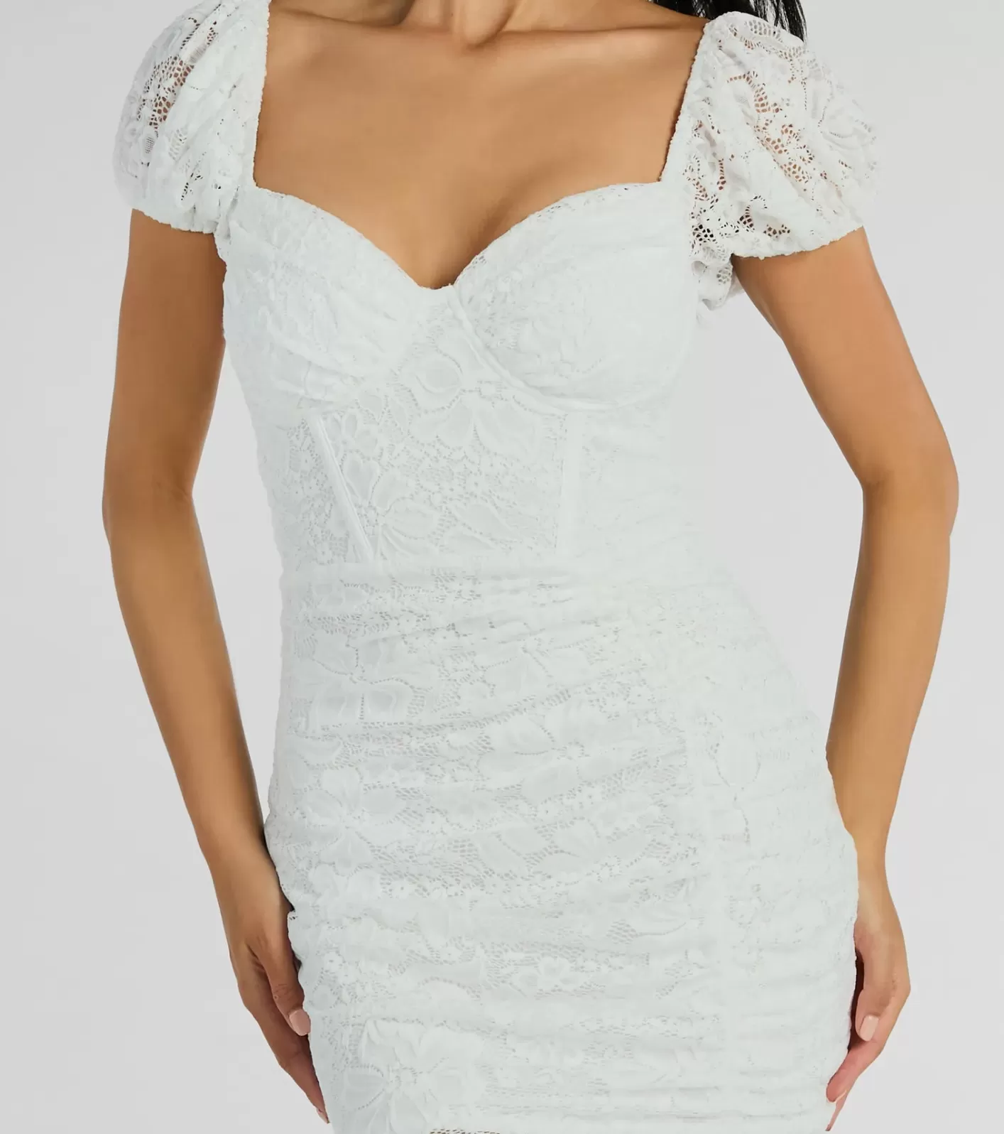 Windsor Delicate Essence Puff Sleeve Corset Lace Mini Dress WHITE Store