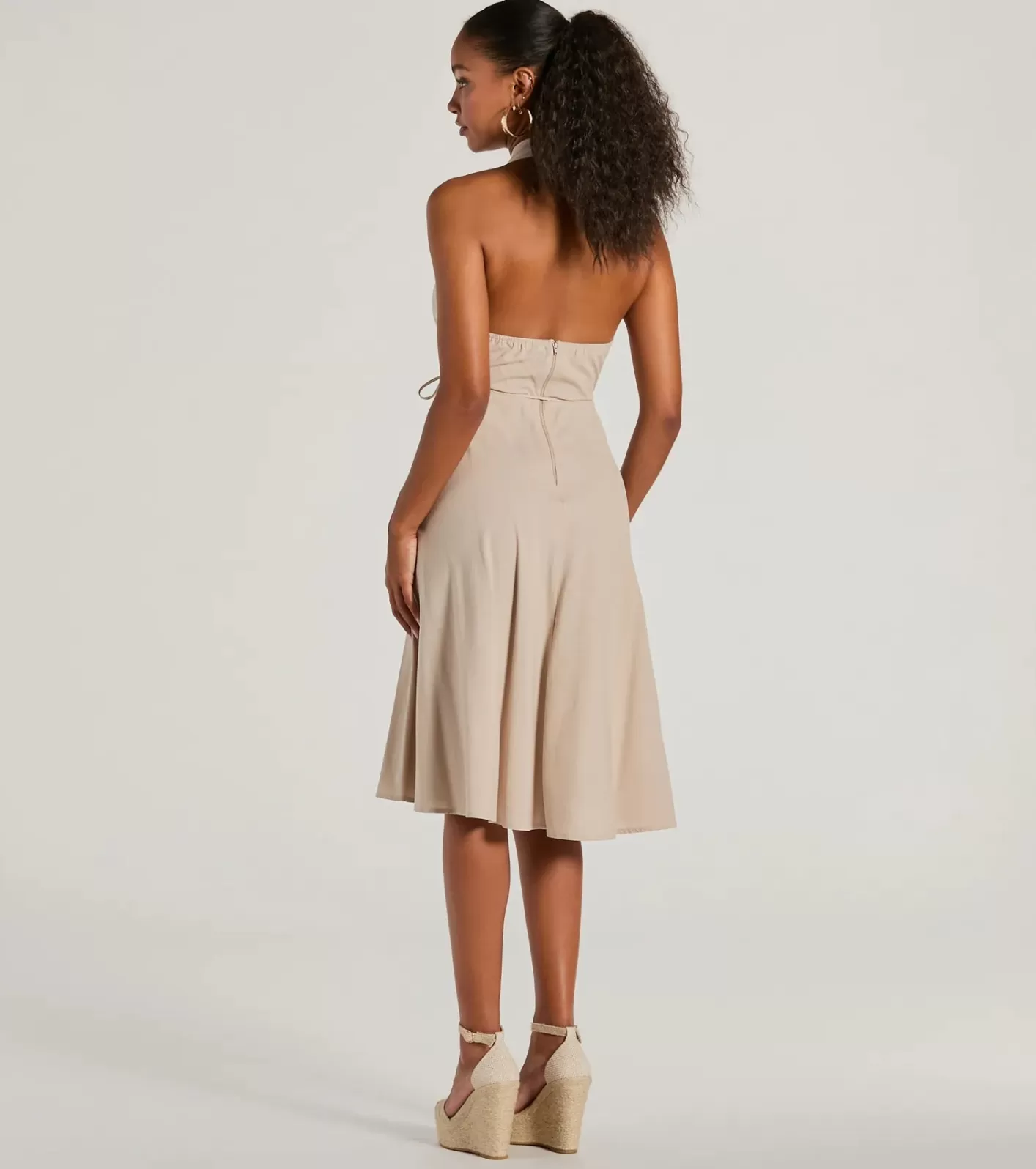 Windsor Delightful Charm Halter A-Line Midi Dress NATURAL Best Sale