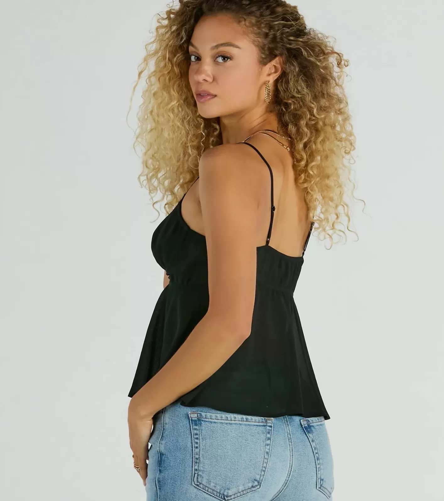 Windsor Distinctive Darling Lace Trim Chiffon Crop Top BLACK Outlet