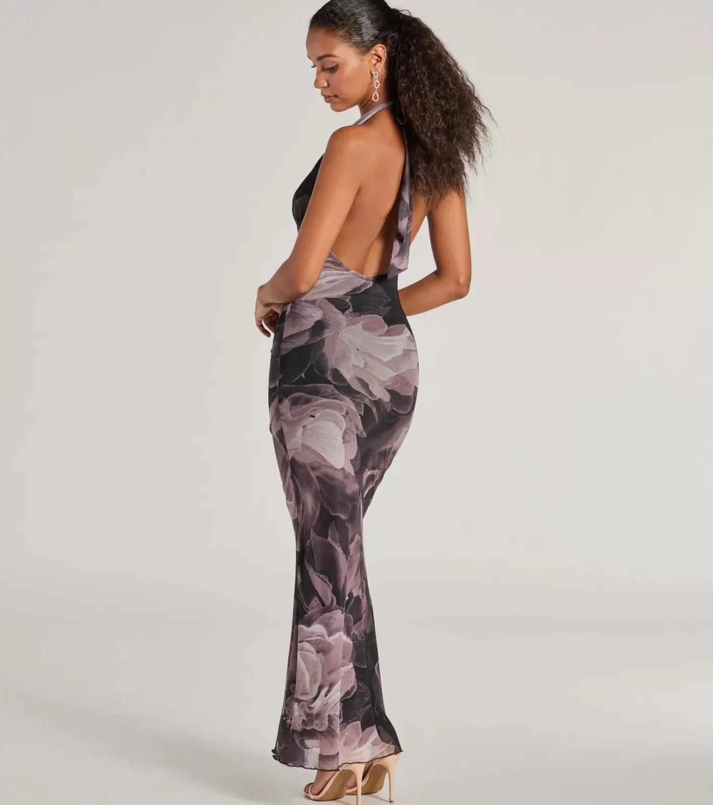 Windsor Drama-Worthy Abstract Floral Mesh Maxi Dress BLACK Best