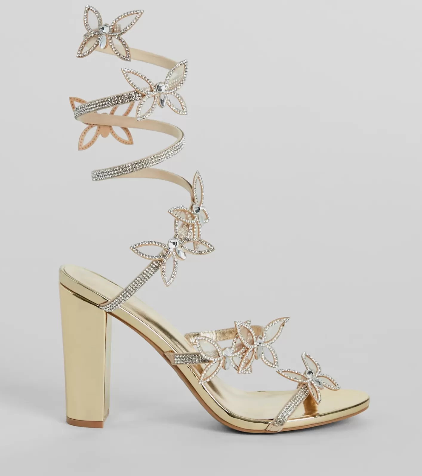 Windsor Dreamy Rhinestone Butterfly Spiral Metallic Heels GOLD Cheap