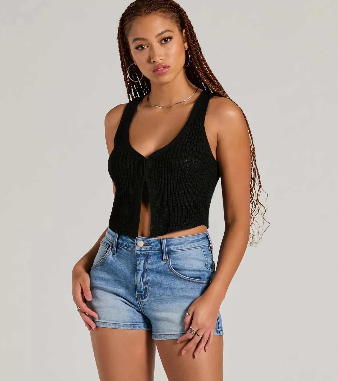 Windsor Dreamy Western Vibes Sleeveless Crochet Vest BLACK Sale