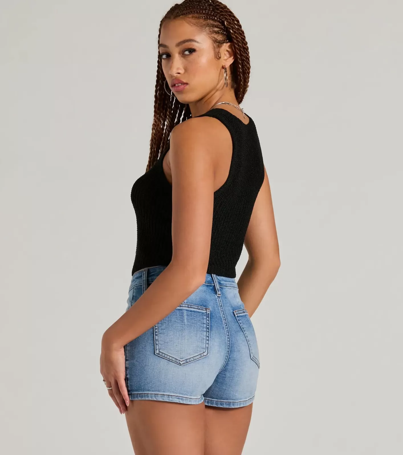 Windsor Dreamy Western Vibes Sleeveless Crochet Vest BLACK Sale