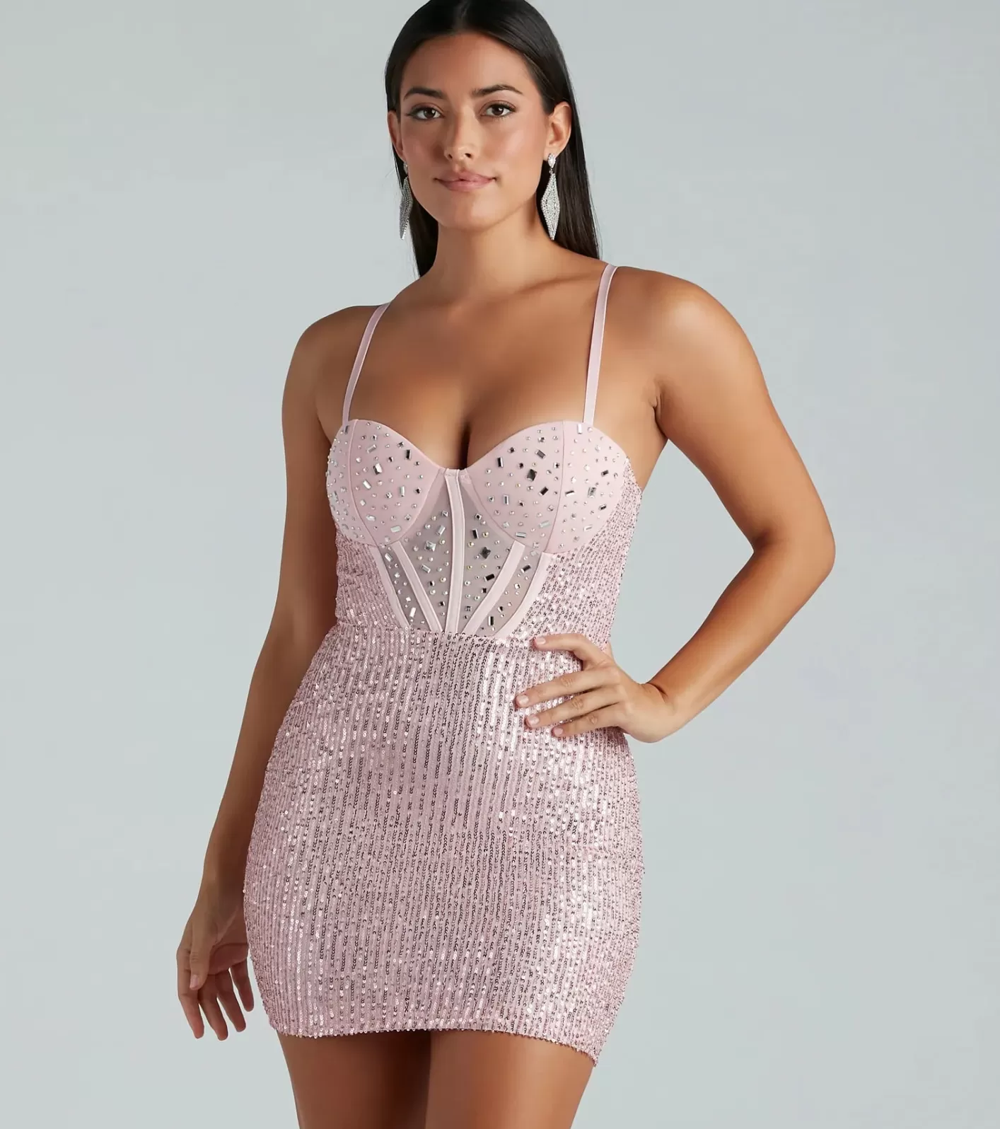 Windsor Dusk Til' Dawn Sequin Corset Mini Dress PINK Flash Sale