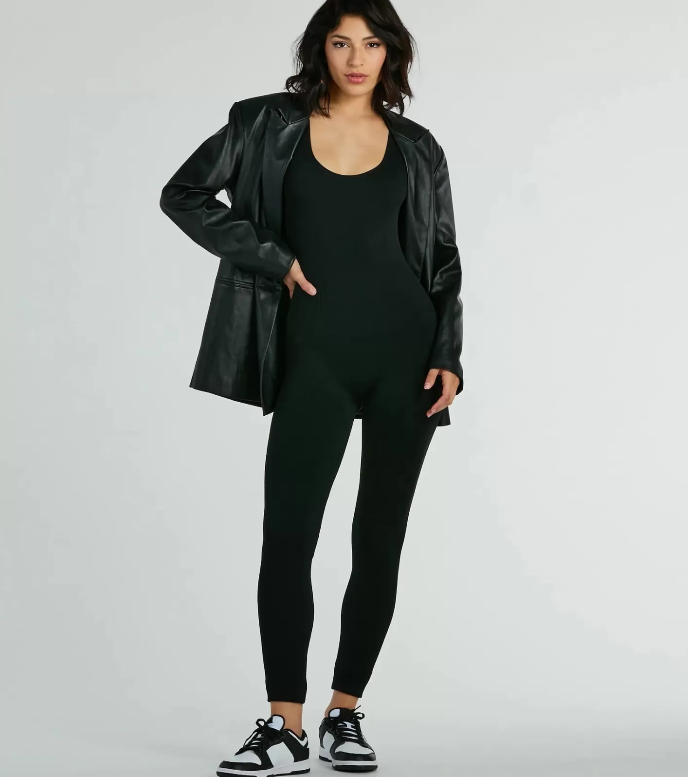 Windsor Easy Going Scoop Neck Seamless Knit Jumpsuit BLACK New