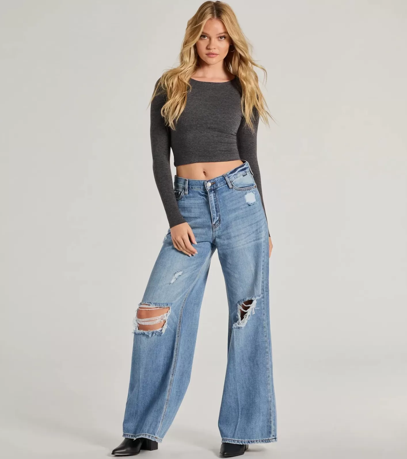 Windsor Edgy Allure Wide-Leg Distressed Jeans DENIM Discount