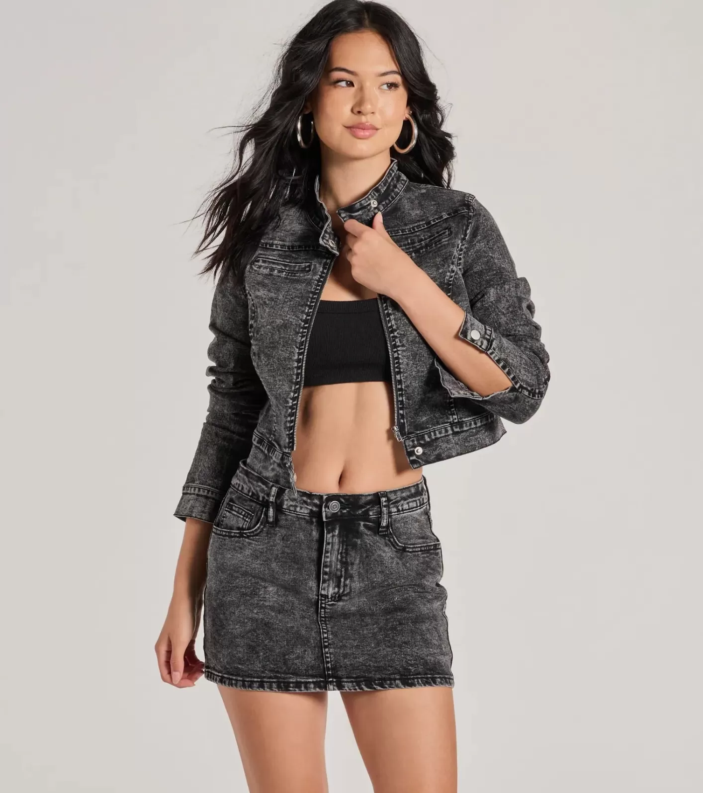 Windsor Edgy Arrival Moto Acid Wash Denim Jacket BLACK Shop