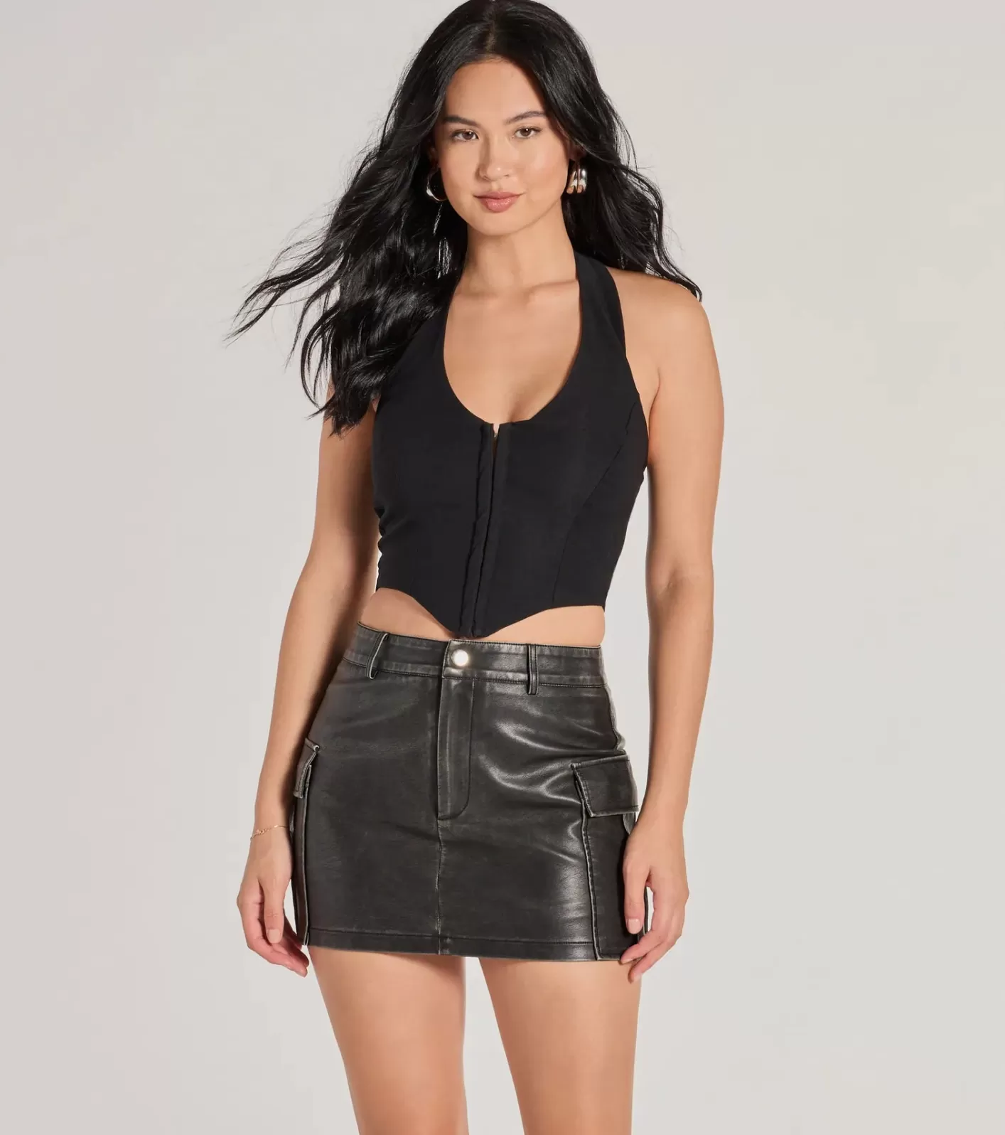 Windsor Edgy Chic Cropped Corset Halter Top BLACK Online
