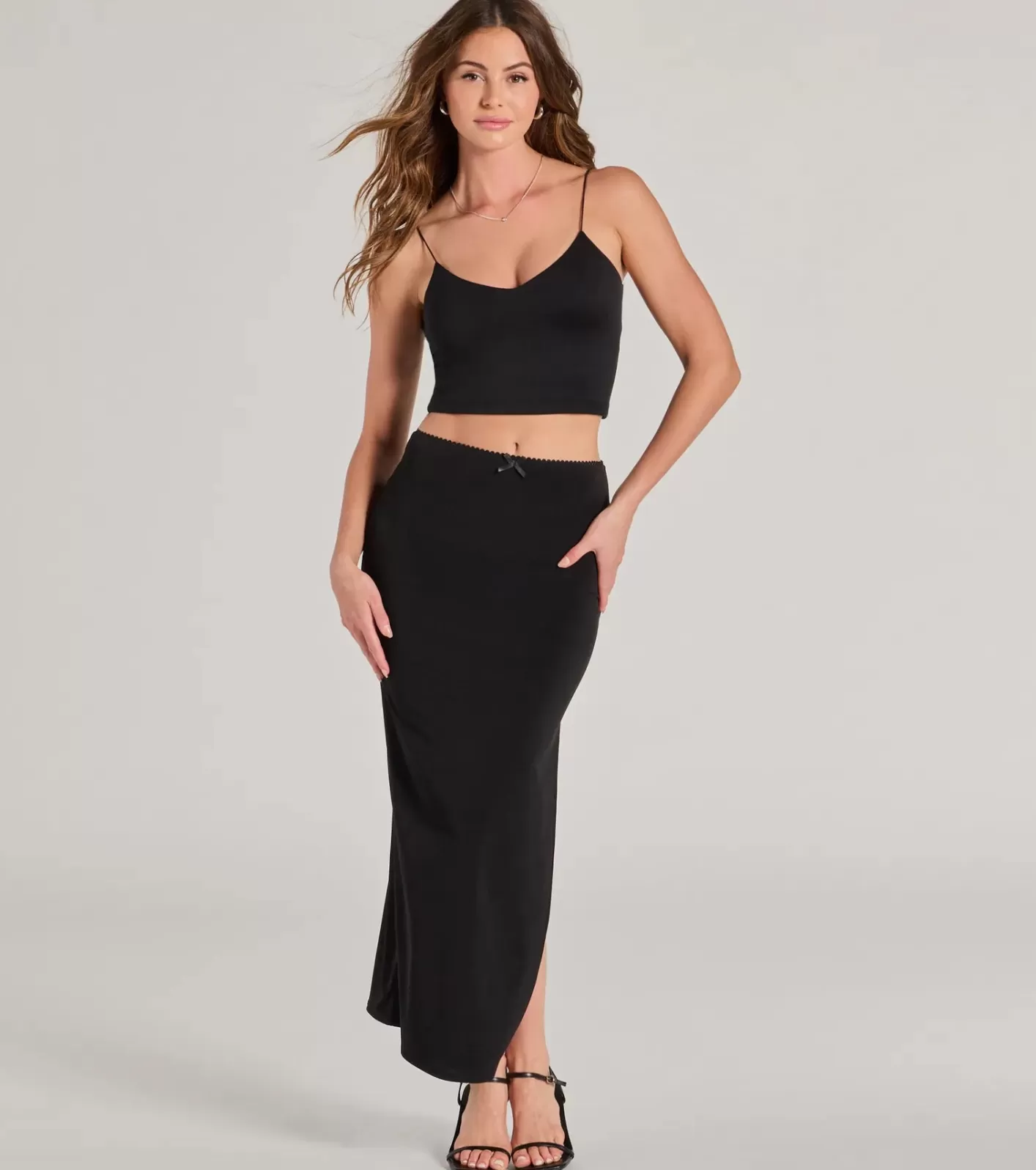 Windsor Effortless Sleekness High Rise Slit Maxi Skirt BLACK Store