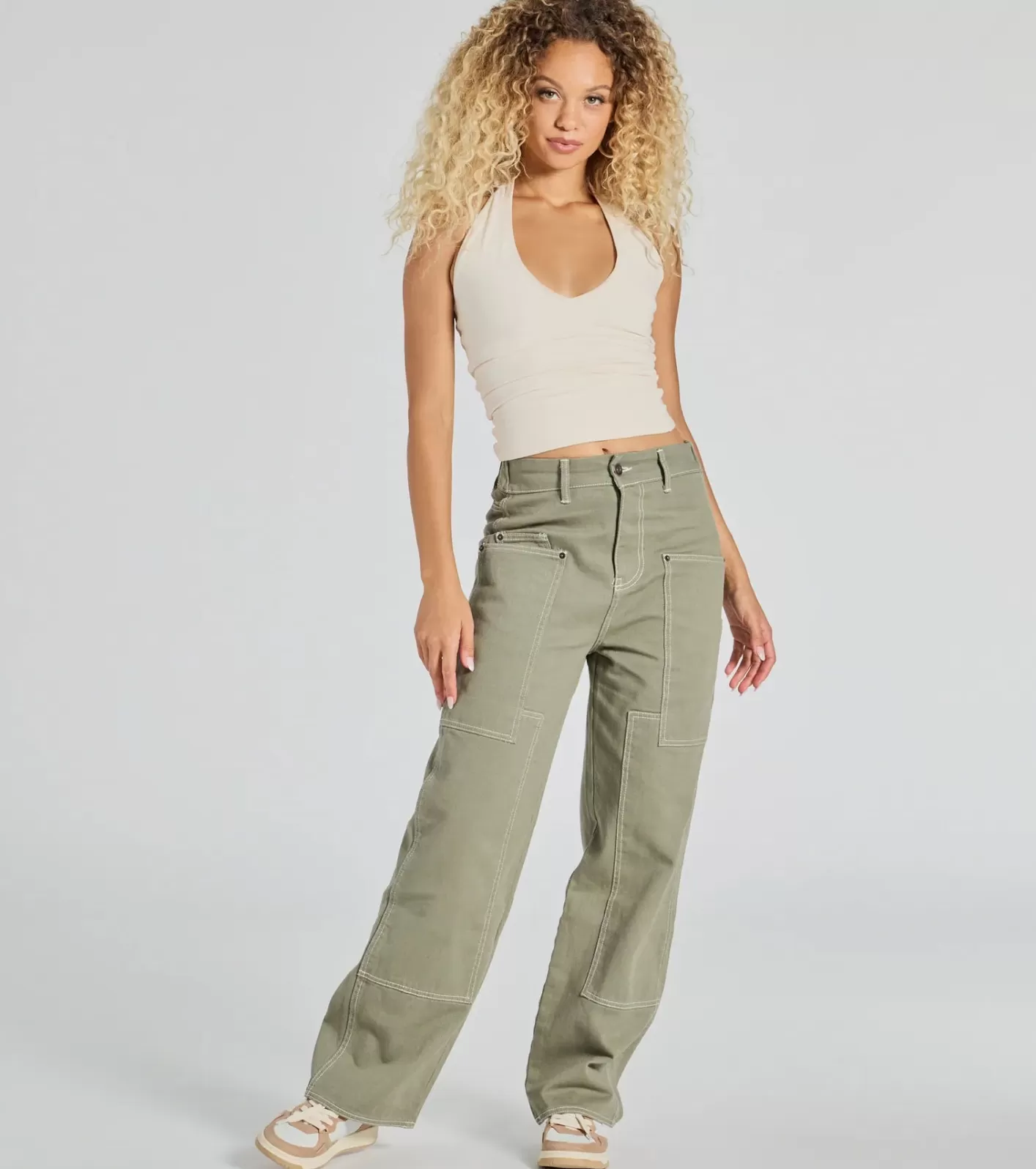 Windsor Effortlessly Casual Wide-Leg Twill Cargo Pants OLIVE Best
