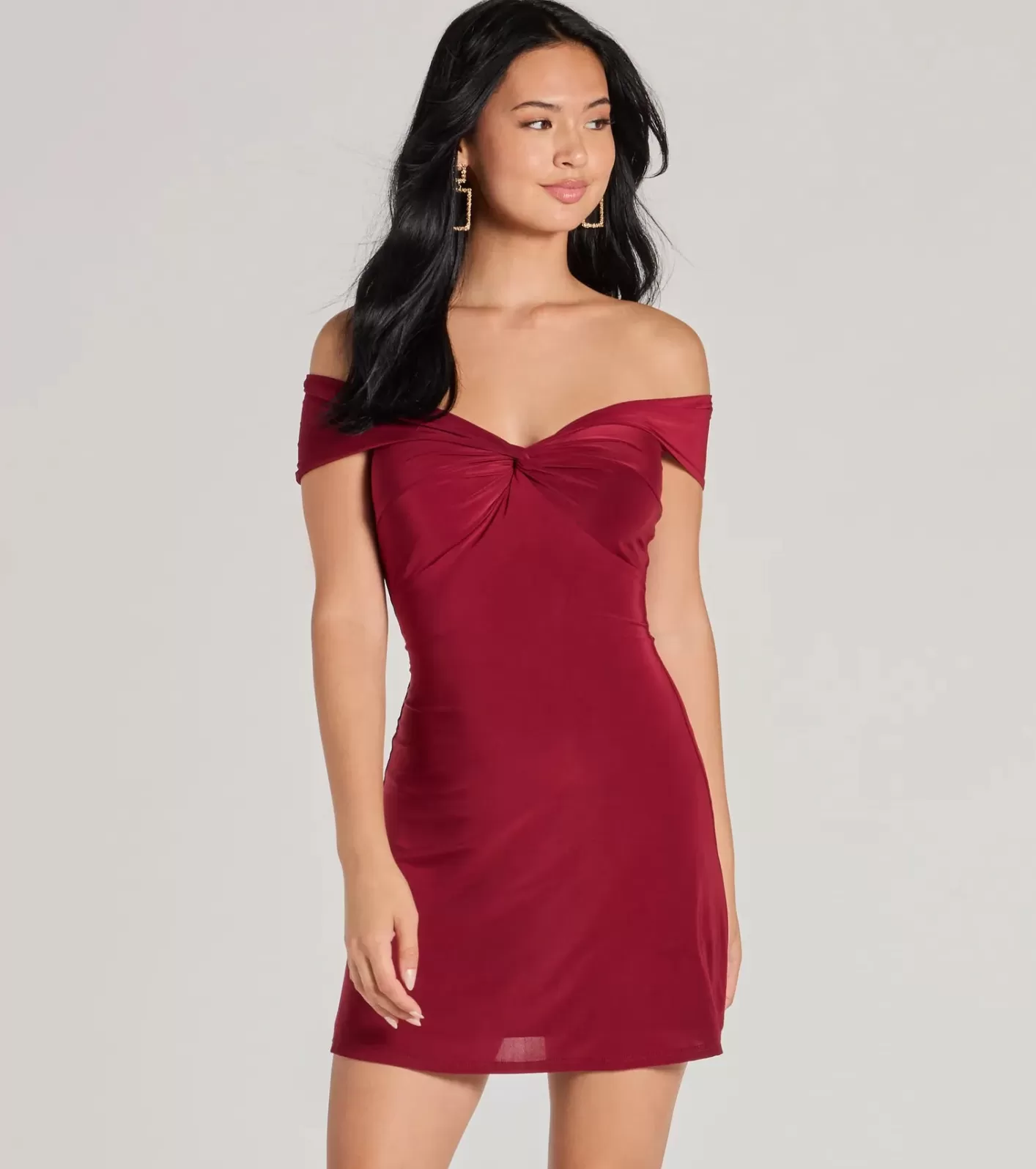 Windsor Elevated Chic Off-The-Shoulder A-Line Mini Dress BURGUNDY New