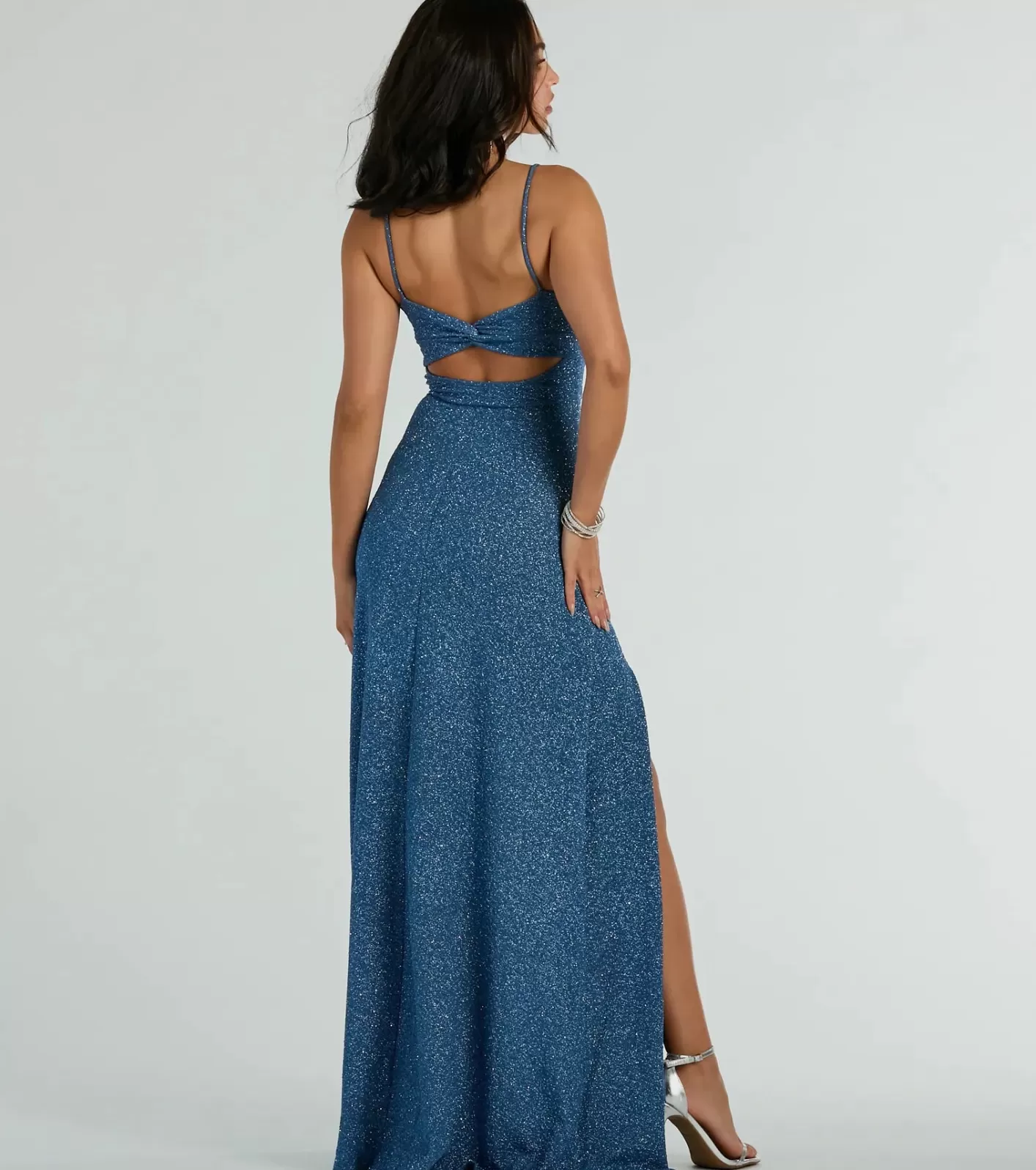 Windsor Elizabeth Cutout A-Line Slit Glitter Formal Dress DENIM Cheap