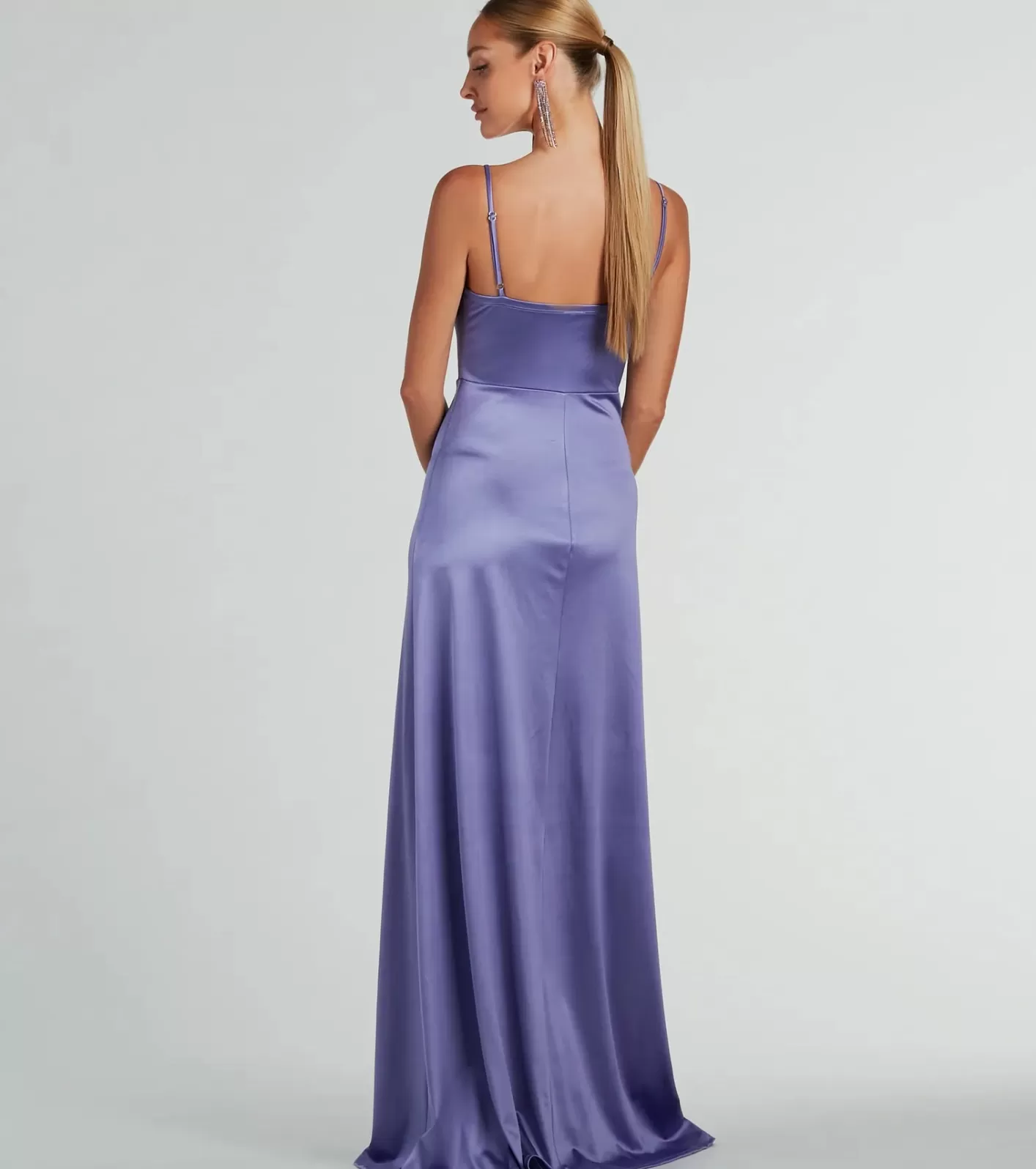 Windsor Ellie Cowl Neck A-Line Long Satin Formal Dress LAVENDER Cheap