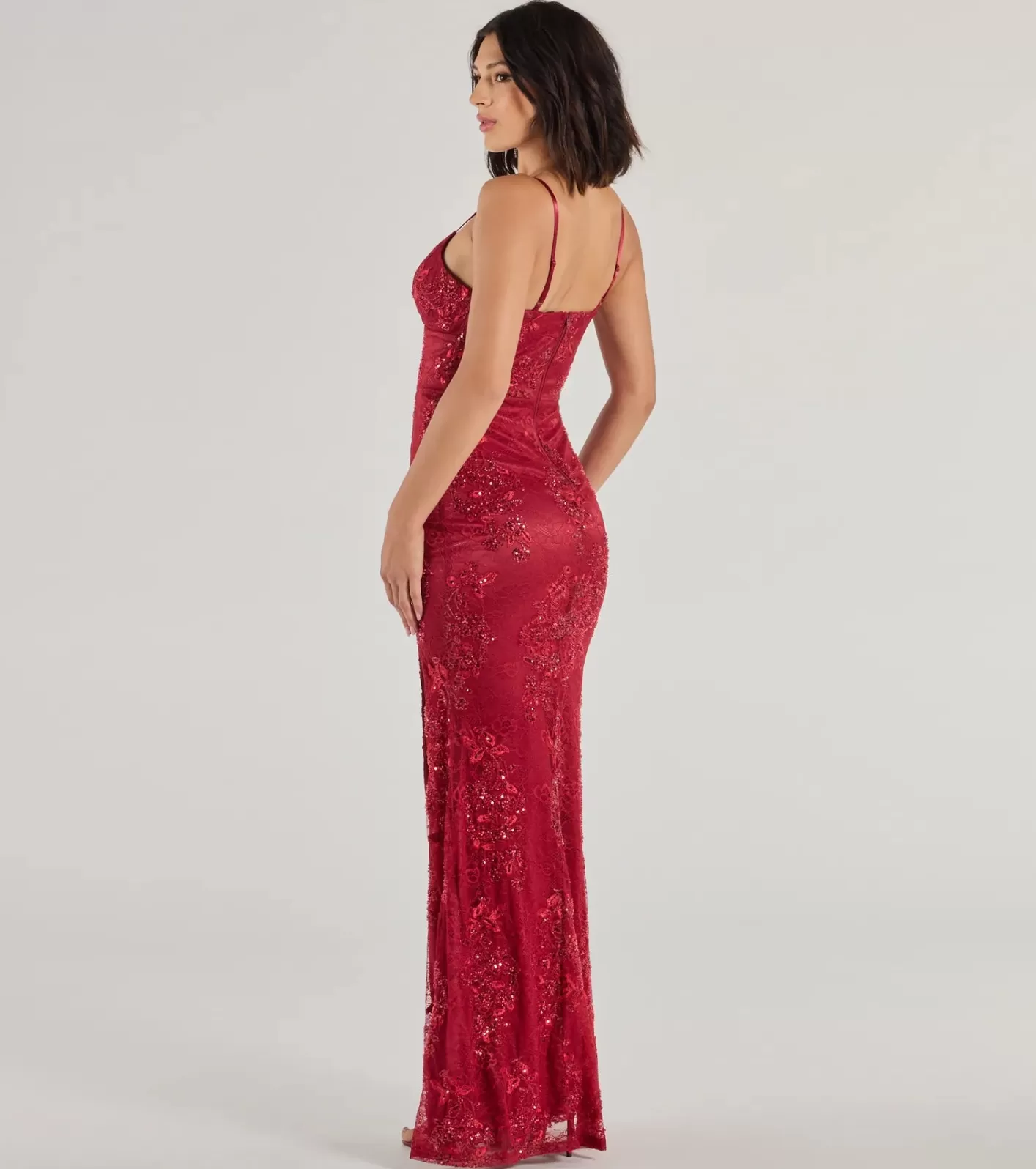 Windsor Elodie Beaded Floral Lace Mermaid Dress RED Flash Sale