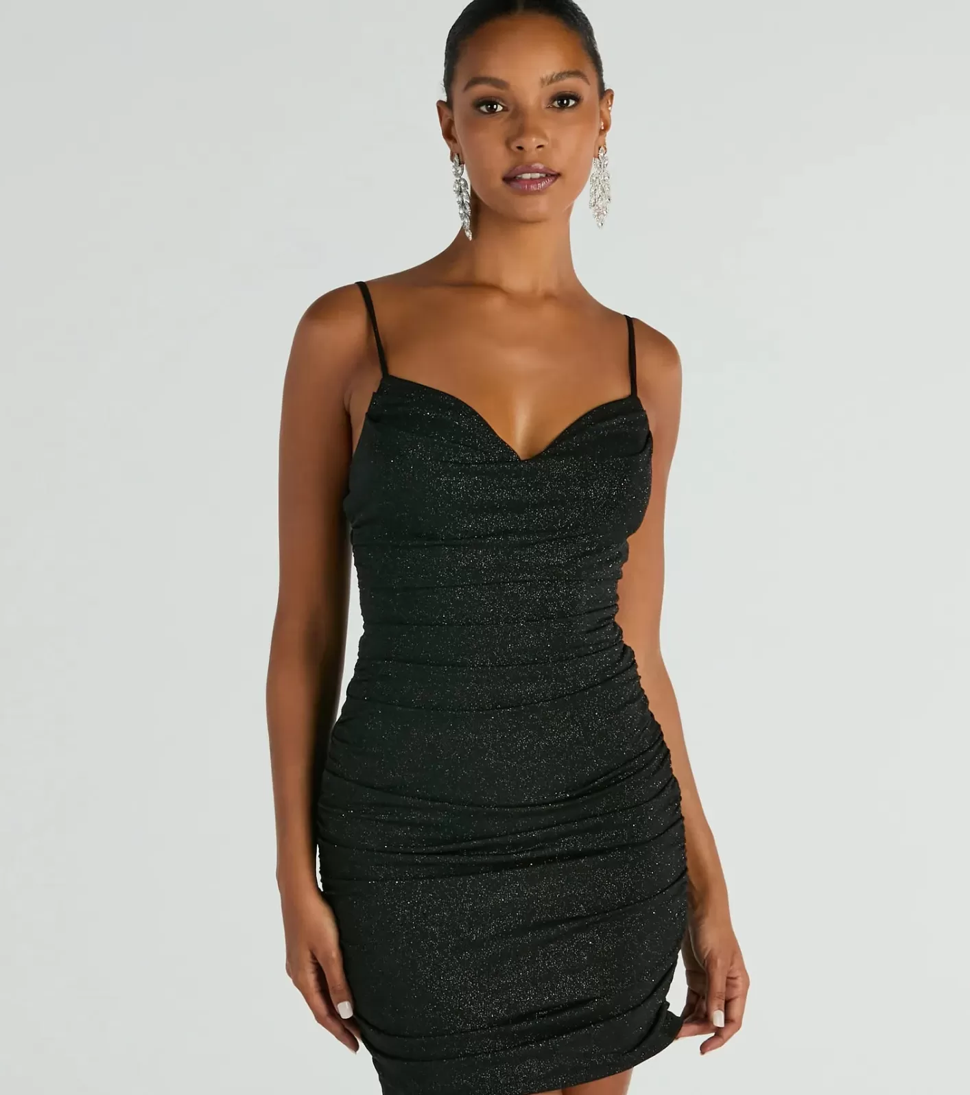 Windsor Elsa Glitter V-Neck Party Dress BLACK Cheap
