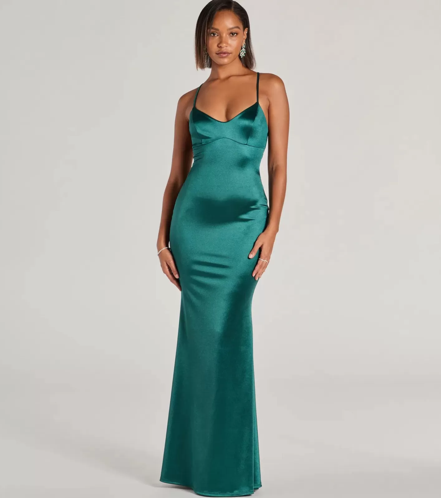 Windsor Emmie Lace-Up Mermaid Satin Formal Dress HUNTER Flash Sale