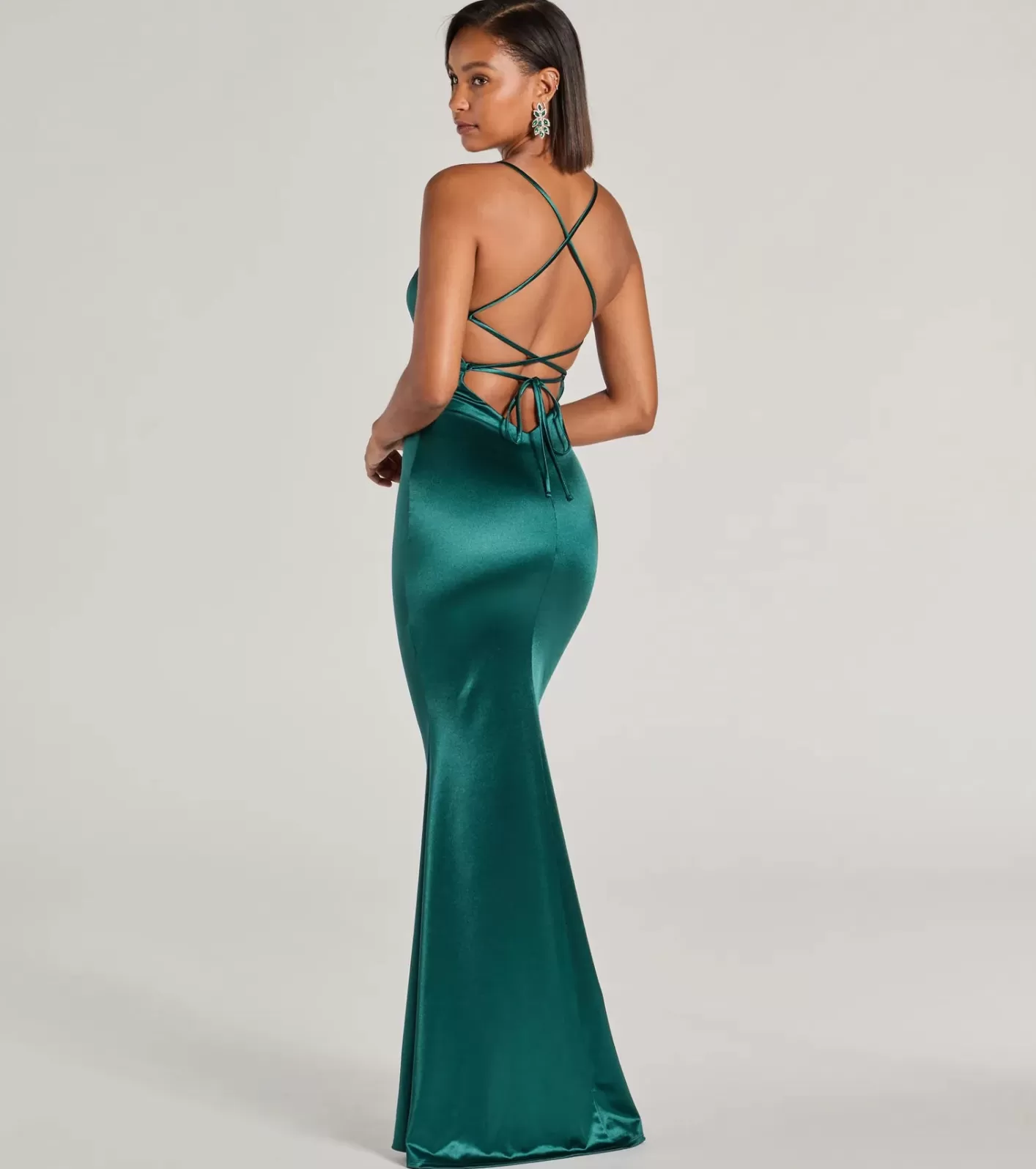 Windsor Emmie Lace-Up Mermaid Satin Formal Dress HUNTER Flash Sale