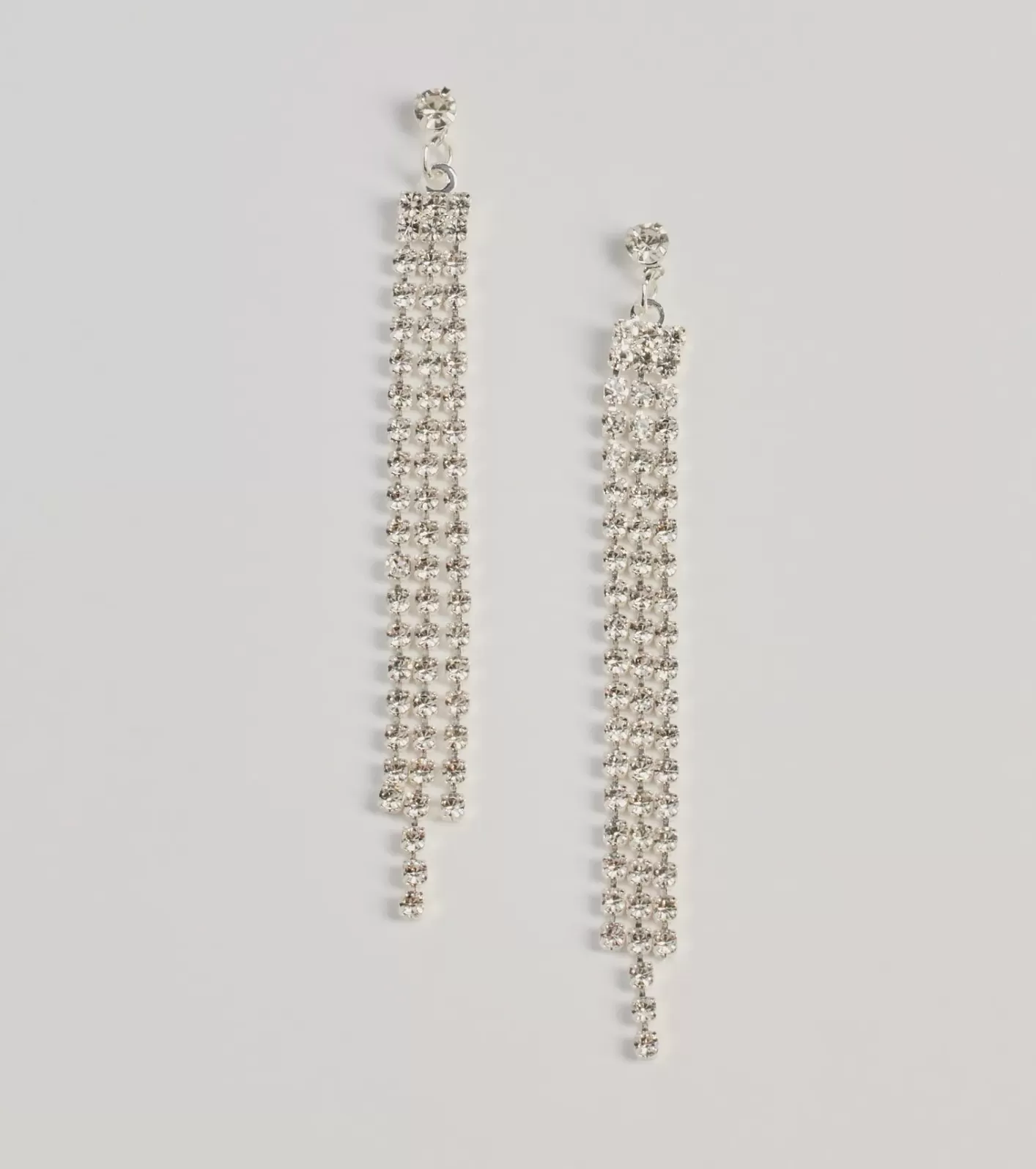 Windsor Endless Shine Rhinestone Fringe Earrings SILVER Hot