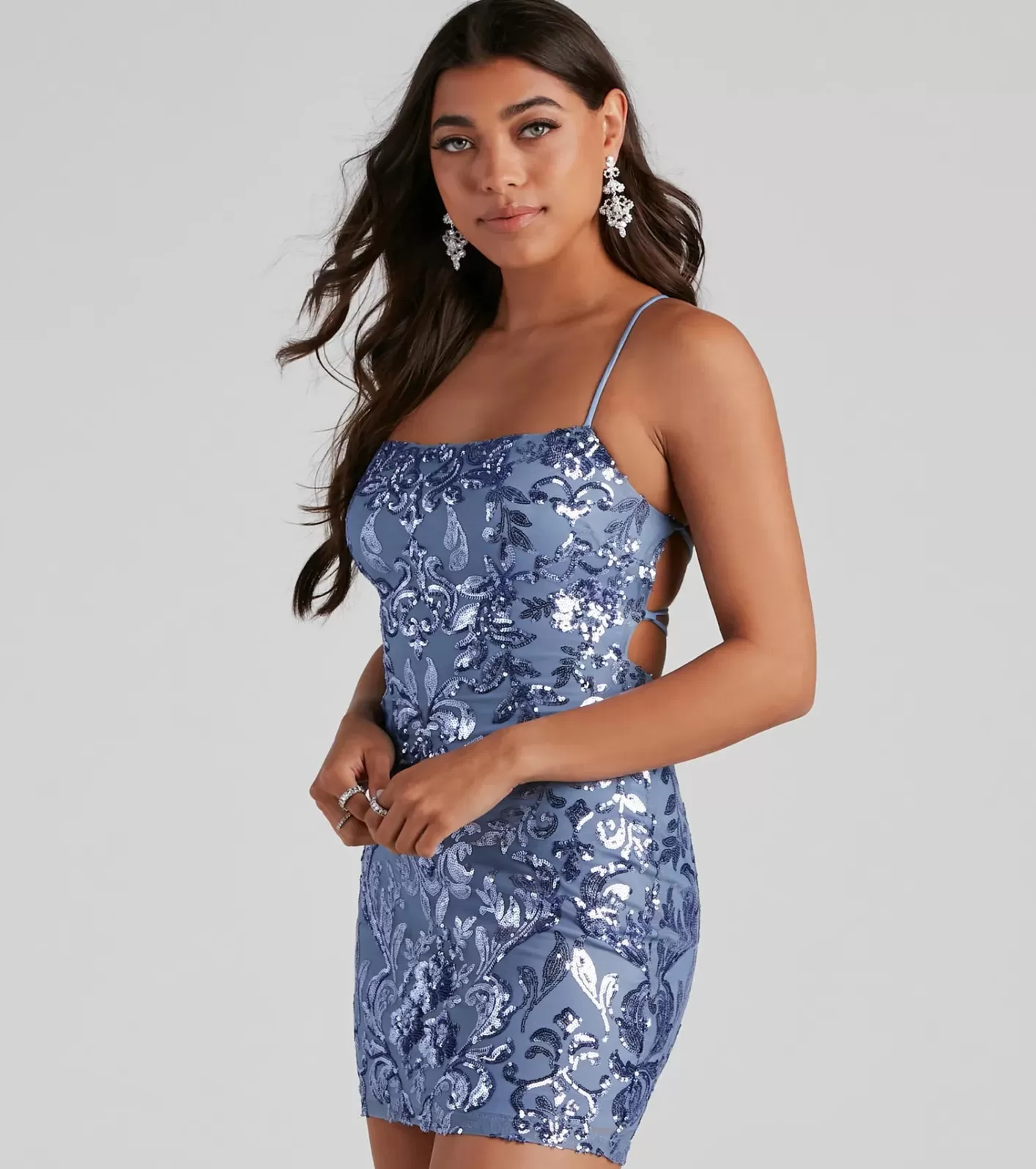 Windsor Endless Sparkle Sequin Mini Dress BLUE Cheap