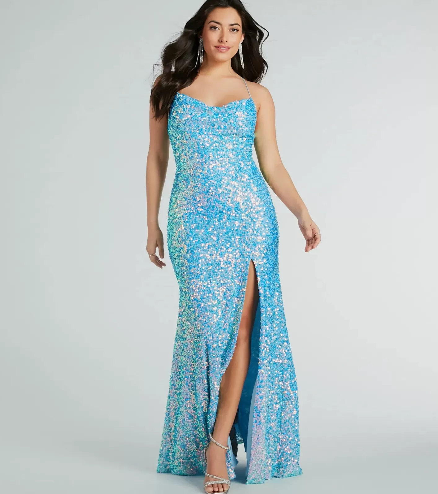 Windsor Esperanza Formal Sequin Cowl Dress PERIWINKLE Cheap