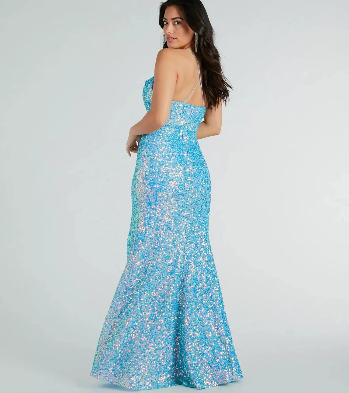 Windsor Esperanza Formal Sequin Cowl Dress PERIWINKLE Cheap