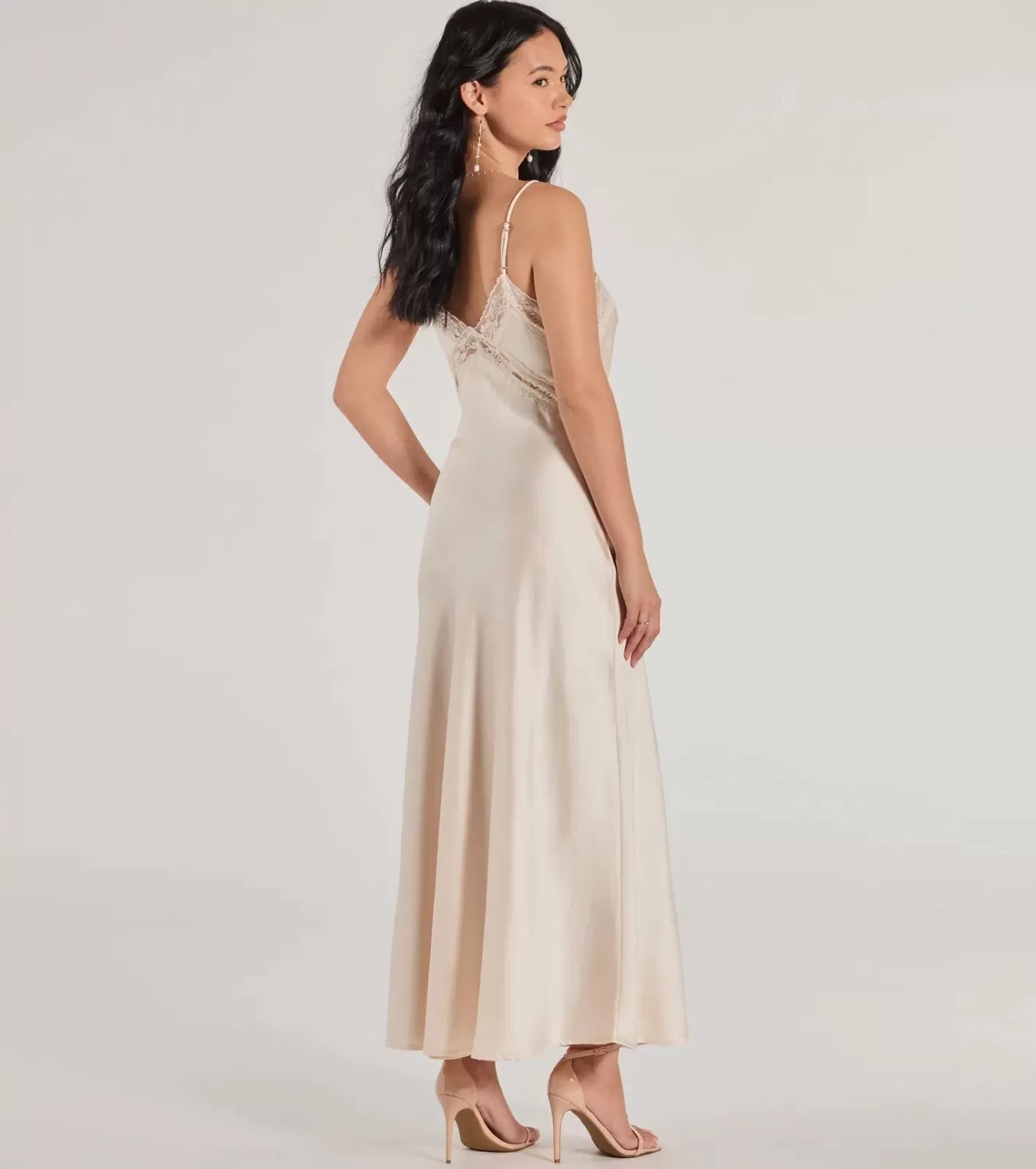 Windsor Ethereal Beauty Satin and Lace Long Slip Dress IVORY Discount