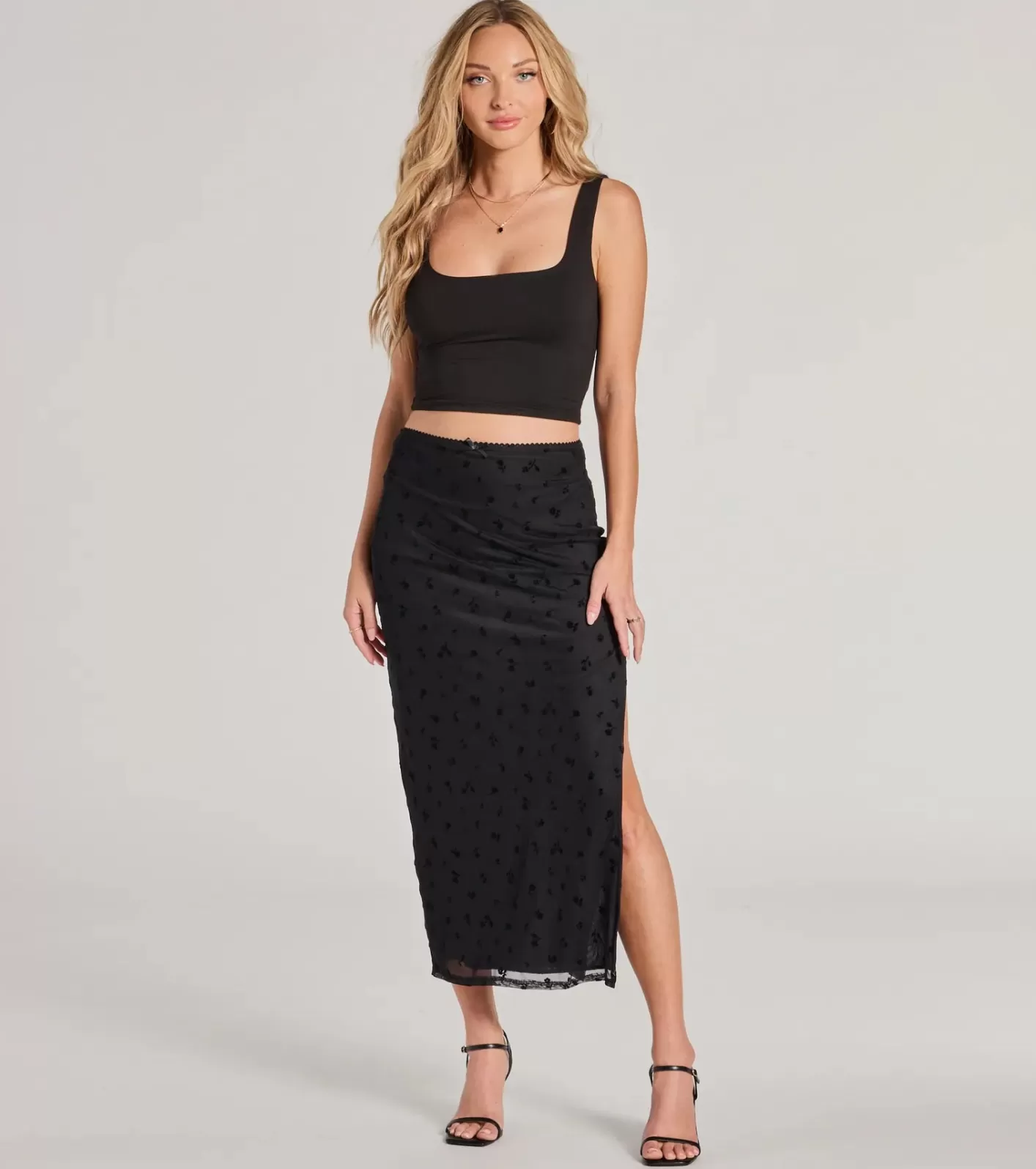 Windsor Evening Perfection High-Rise Flocked Floral Maxi Skirt BLACK Shop