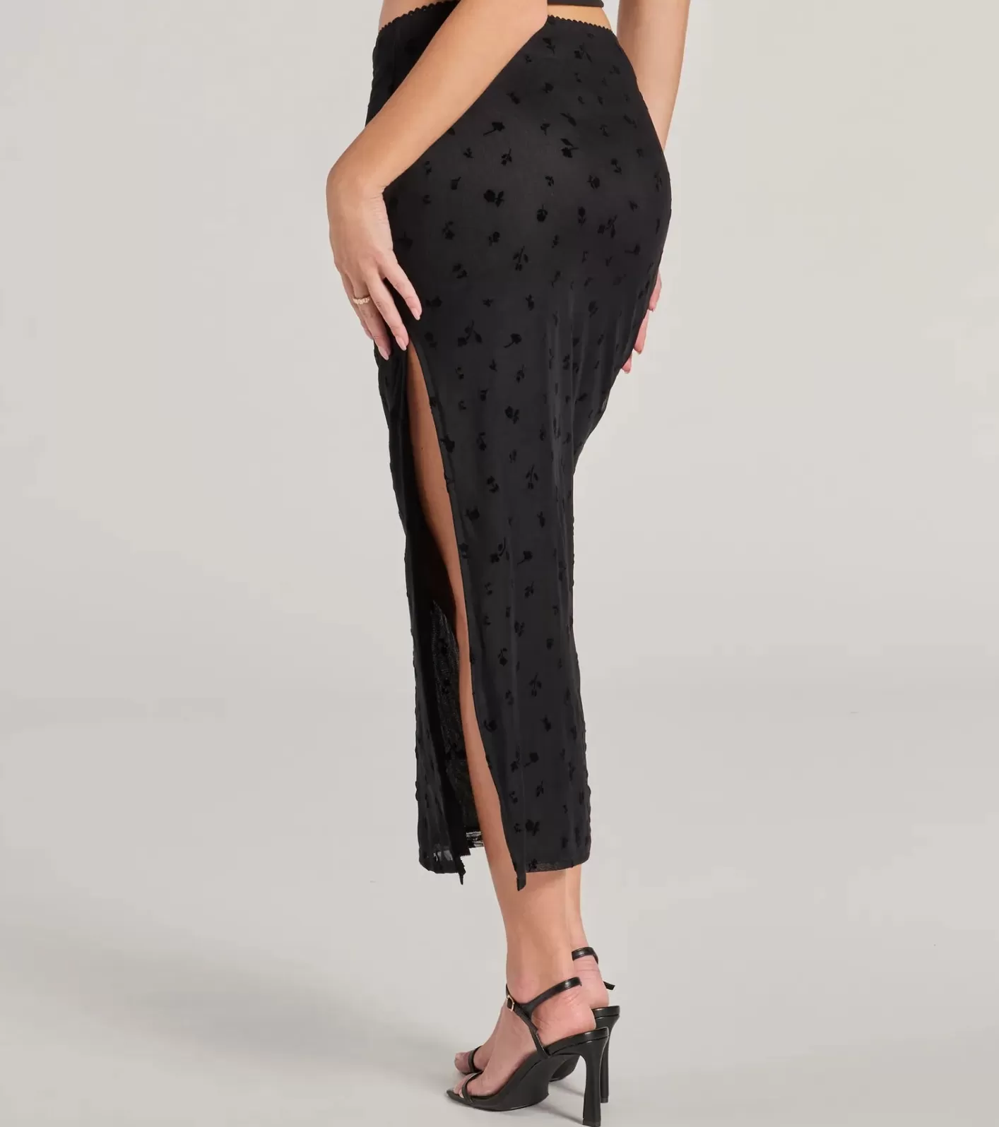 Windsor Evening Perfection High-Rise Flocked Floral Maxi Skirt BLACK Shop