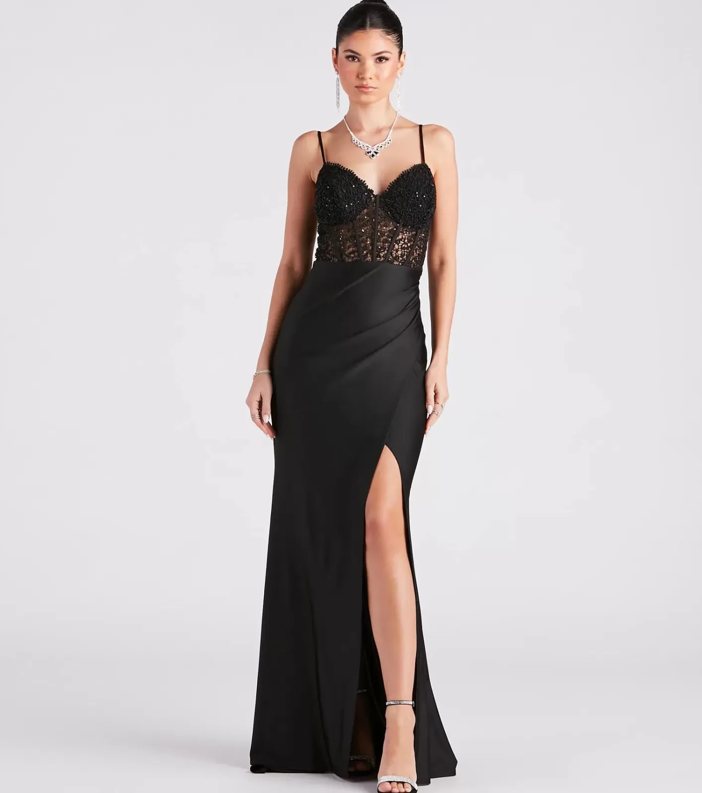 Windsor Everly Formal Lace Corset Mermaid Dress BLACK Cheap